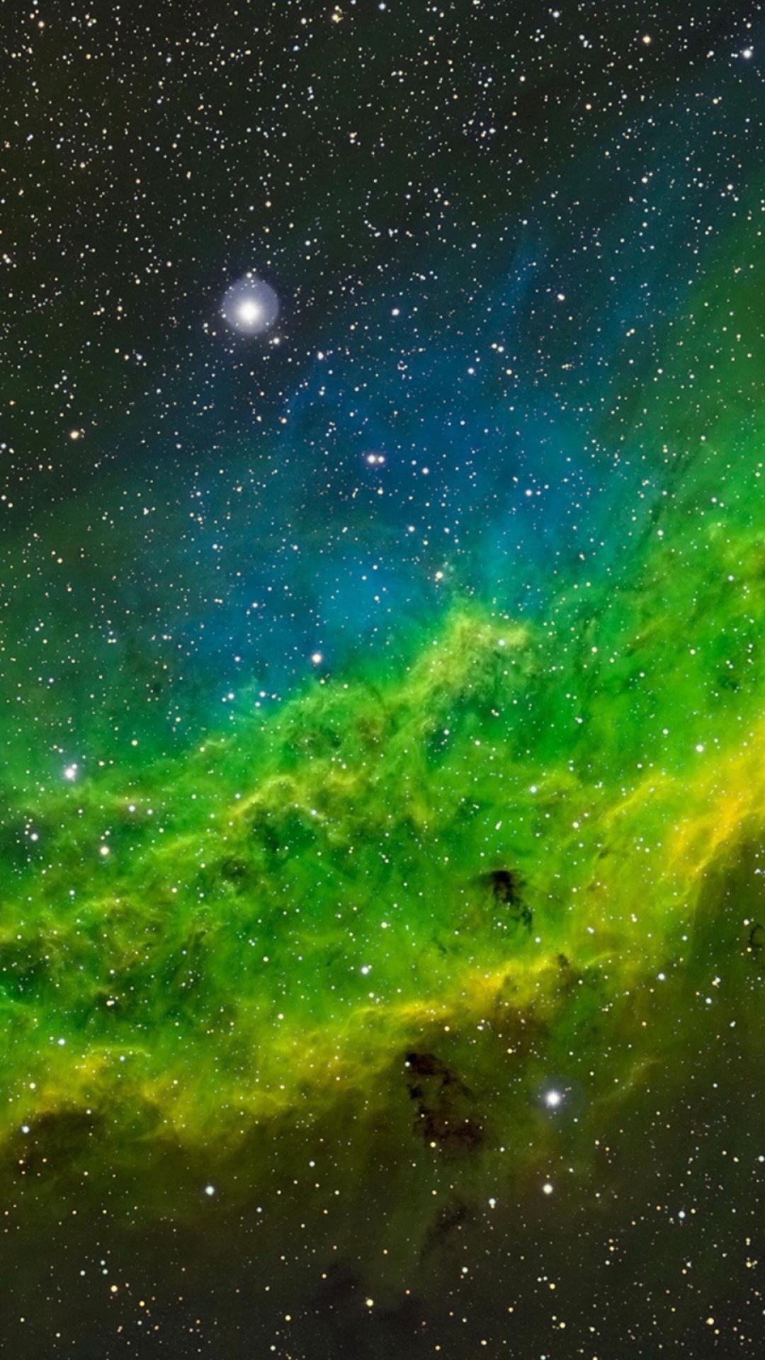 Green Nebula: The California Nebula, An emission type nebulosity located in the constellation Perseus. 1080x1920 Full HD Wallpaper.