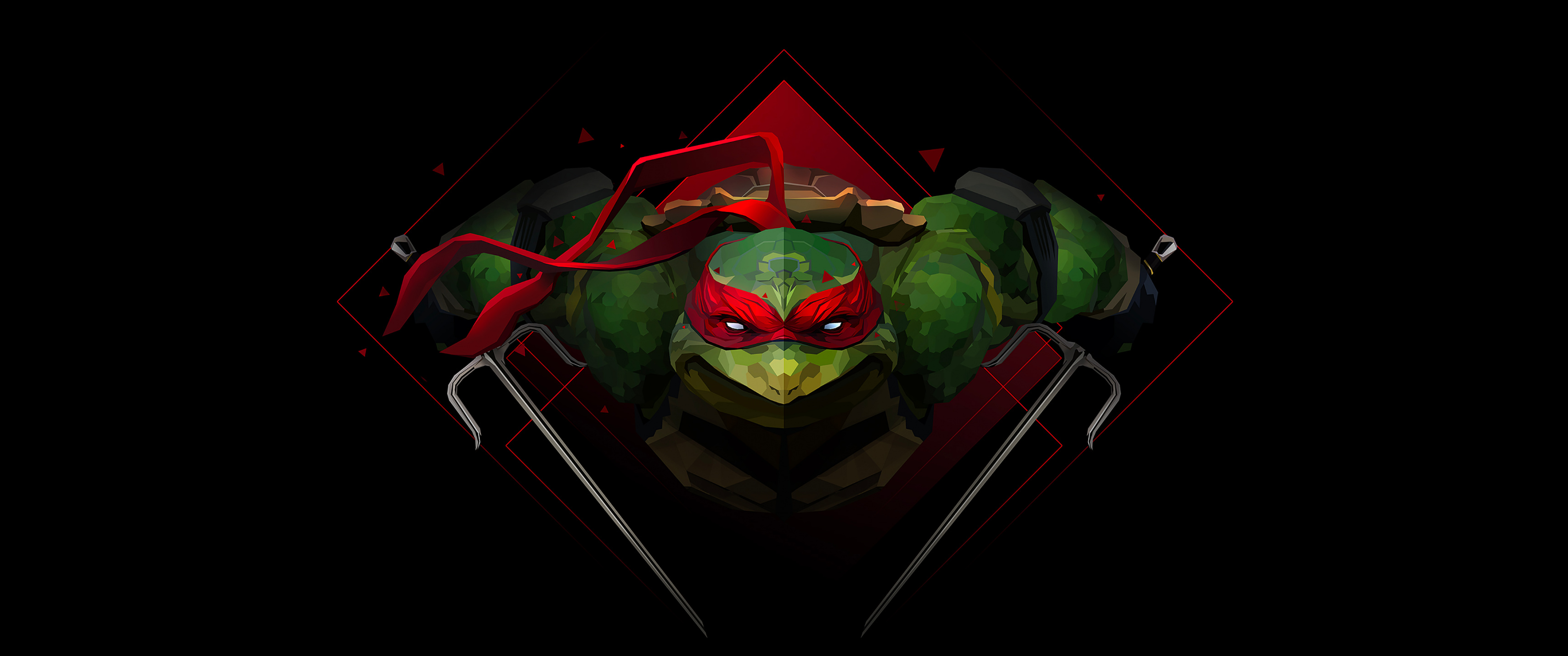Mutant Ninja Turtles, Raphael wallpaper, TMNT low poly, Artwork, 3440x1440 Dual Screen Desktop