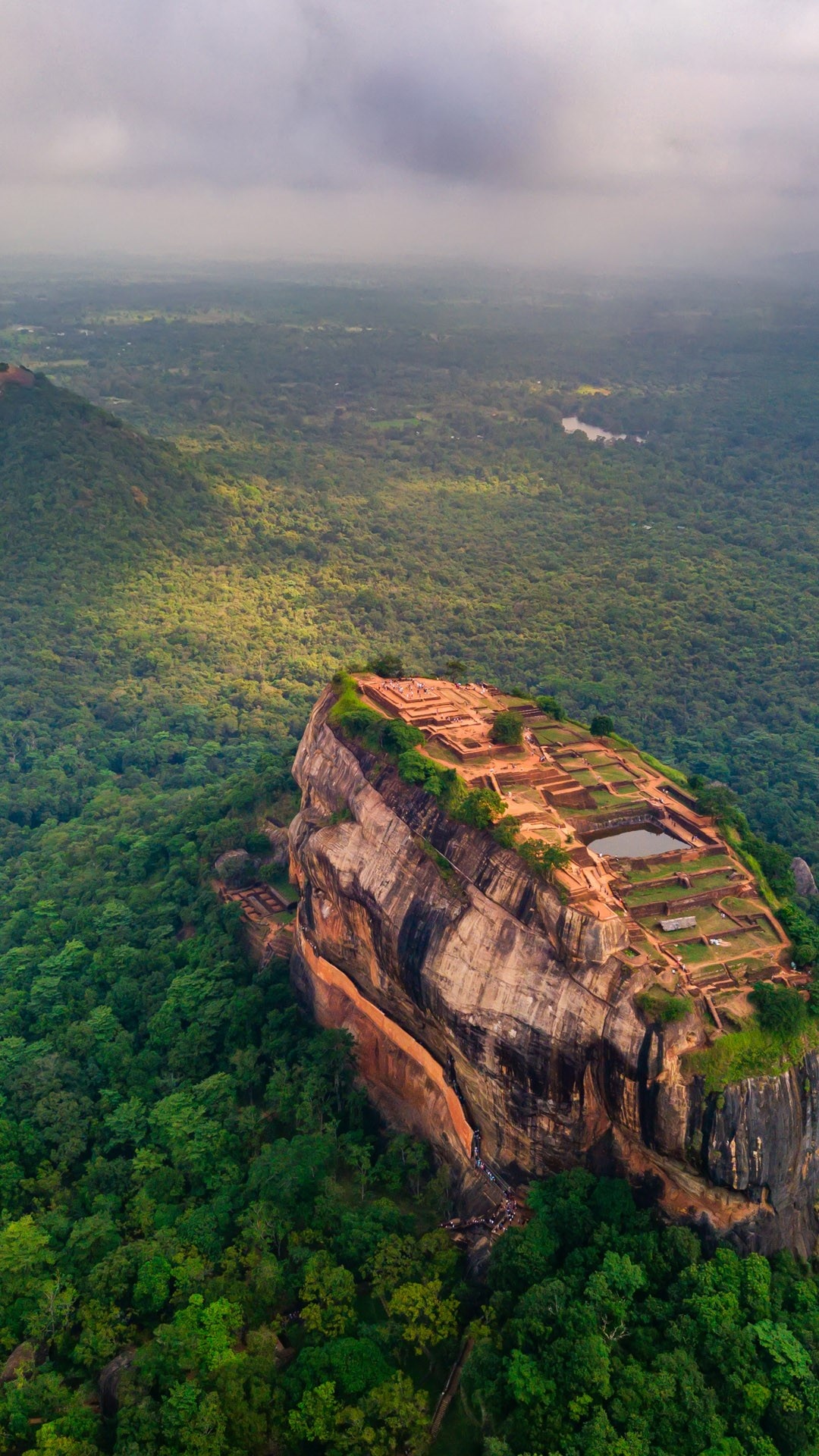 Aerial view, Sigiriya rock, Misty morning, Matale district, 1080x1920 Full HD Phone