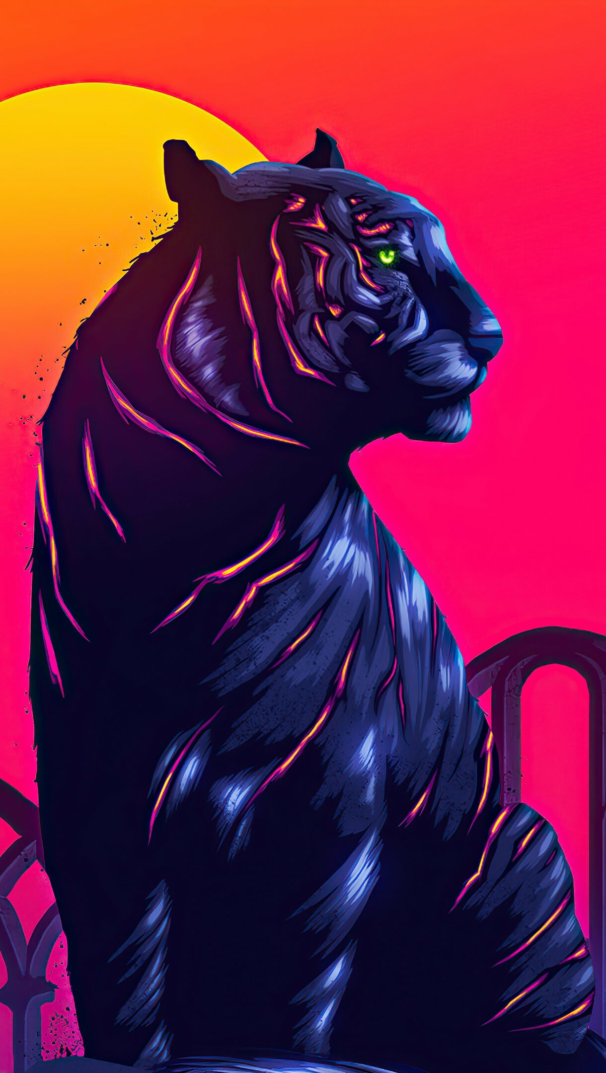 Tiger: Neon, Artwork, Big Cat, Predator. 1220x2160 HD Background.
