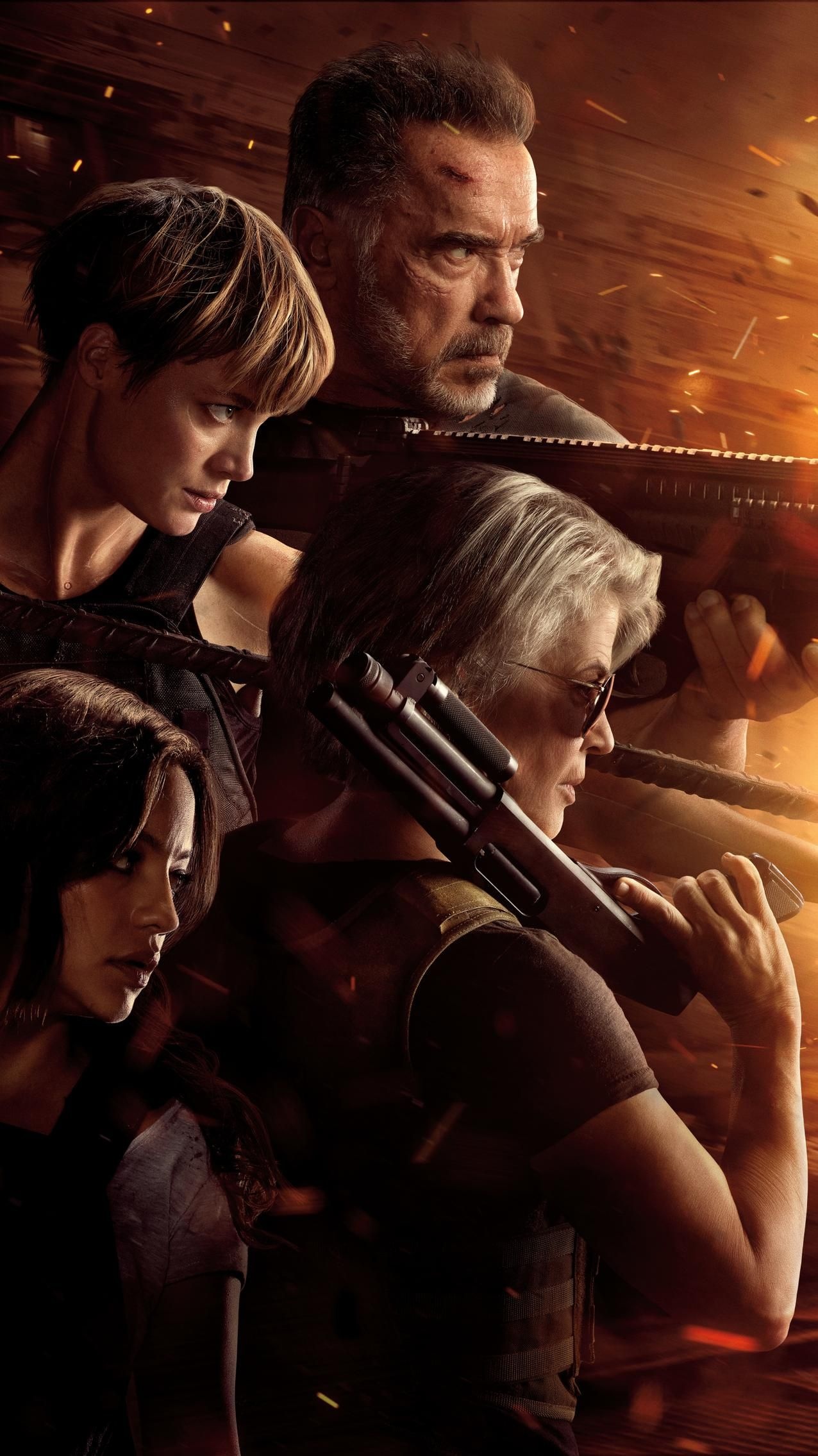 Terminator: Dark Fate: Linda Hamilton and Arnold Schwarzenegger, Iconic roles. 1280x2270 HD Background.