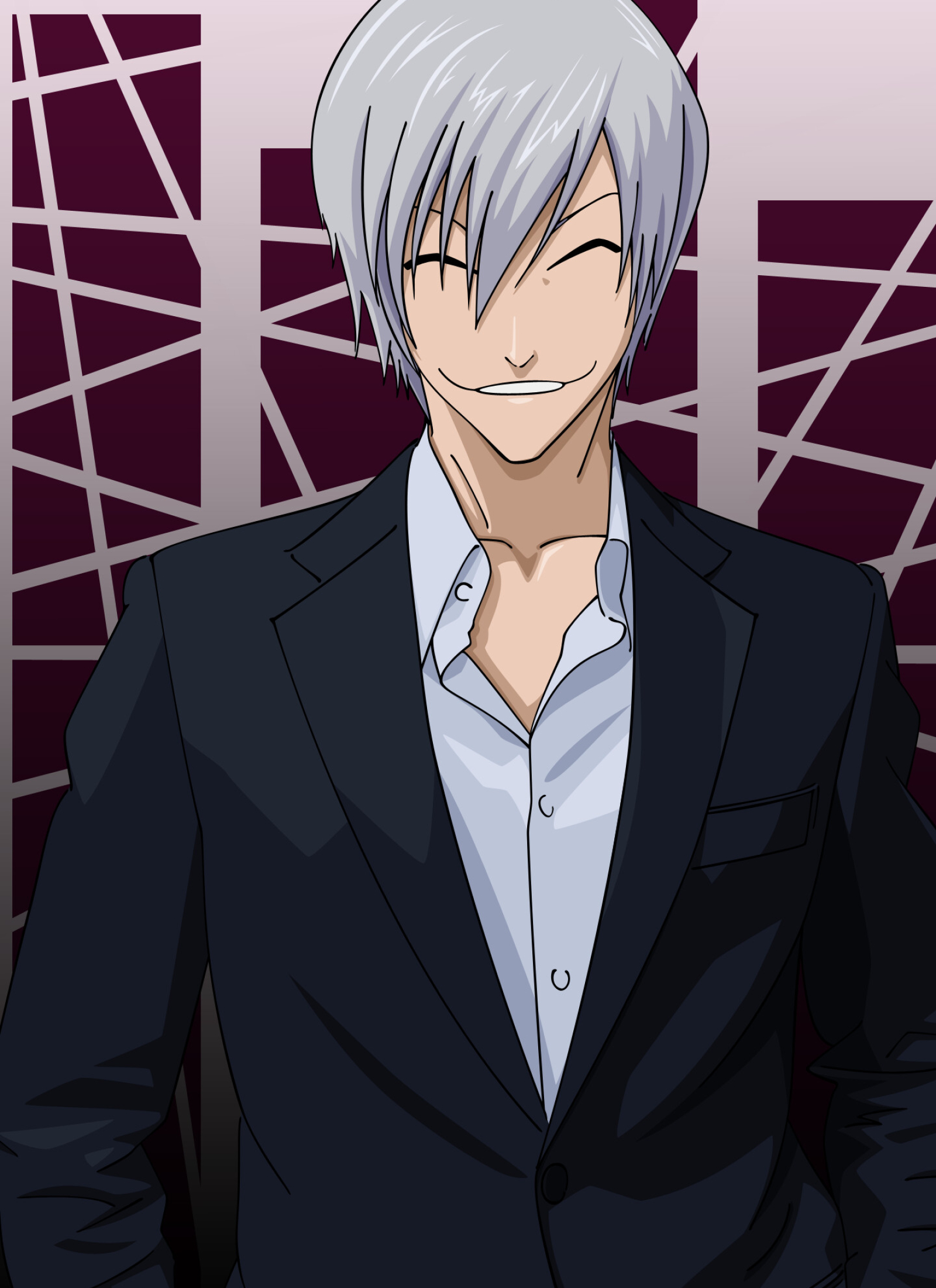 Gin Ichimaru: Eyes constantly narrowed to slits, Silver hair, Gin's most prominent expression. 1600x2200 HD Background.