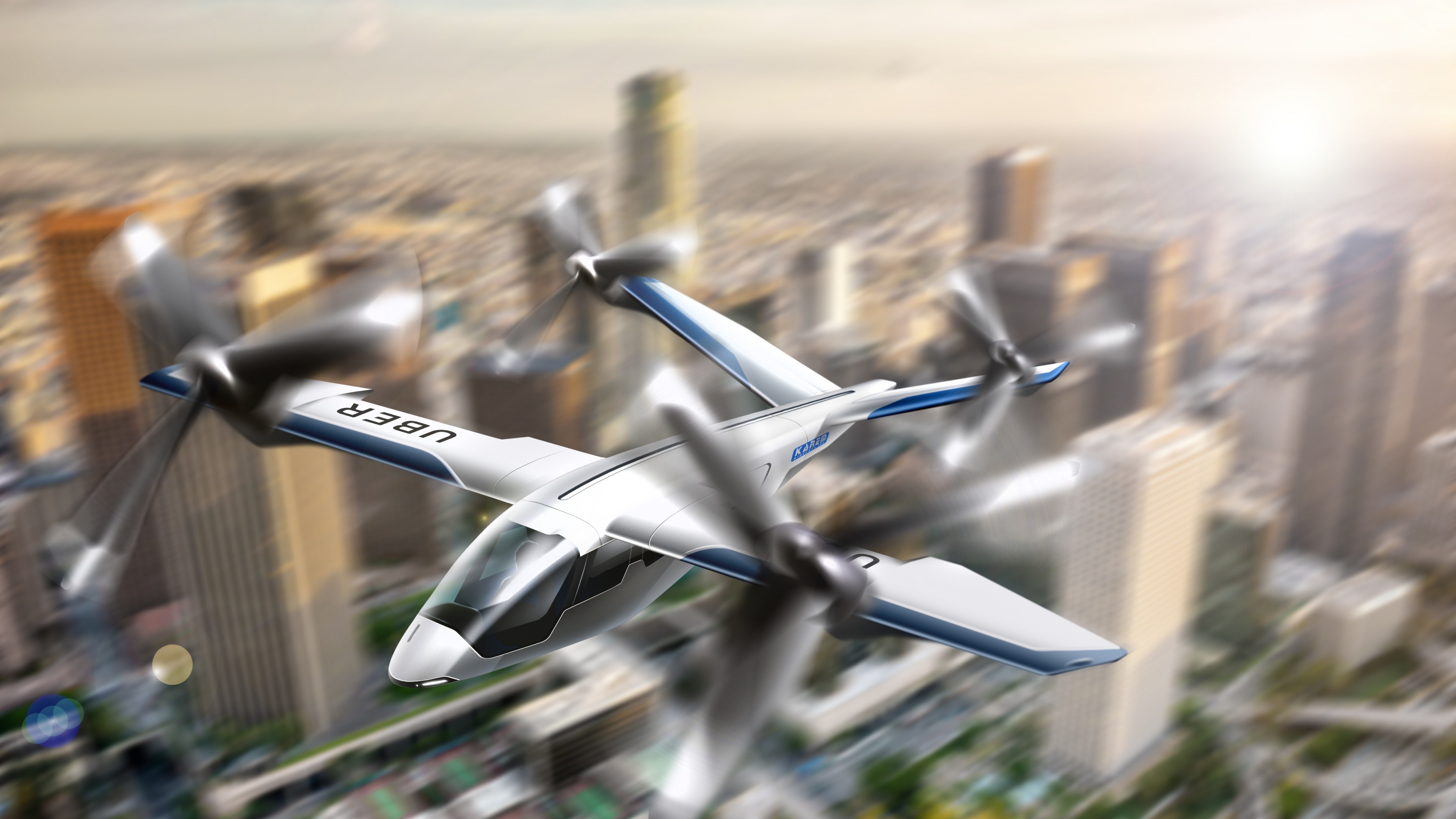 Uber: Flying taxi, Internal team and initiative focused on launching their Uber Air product for the public. 3840x2160 4K Background.