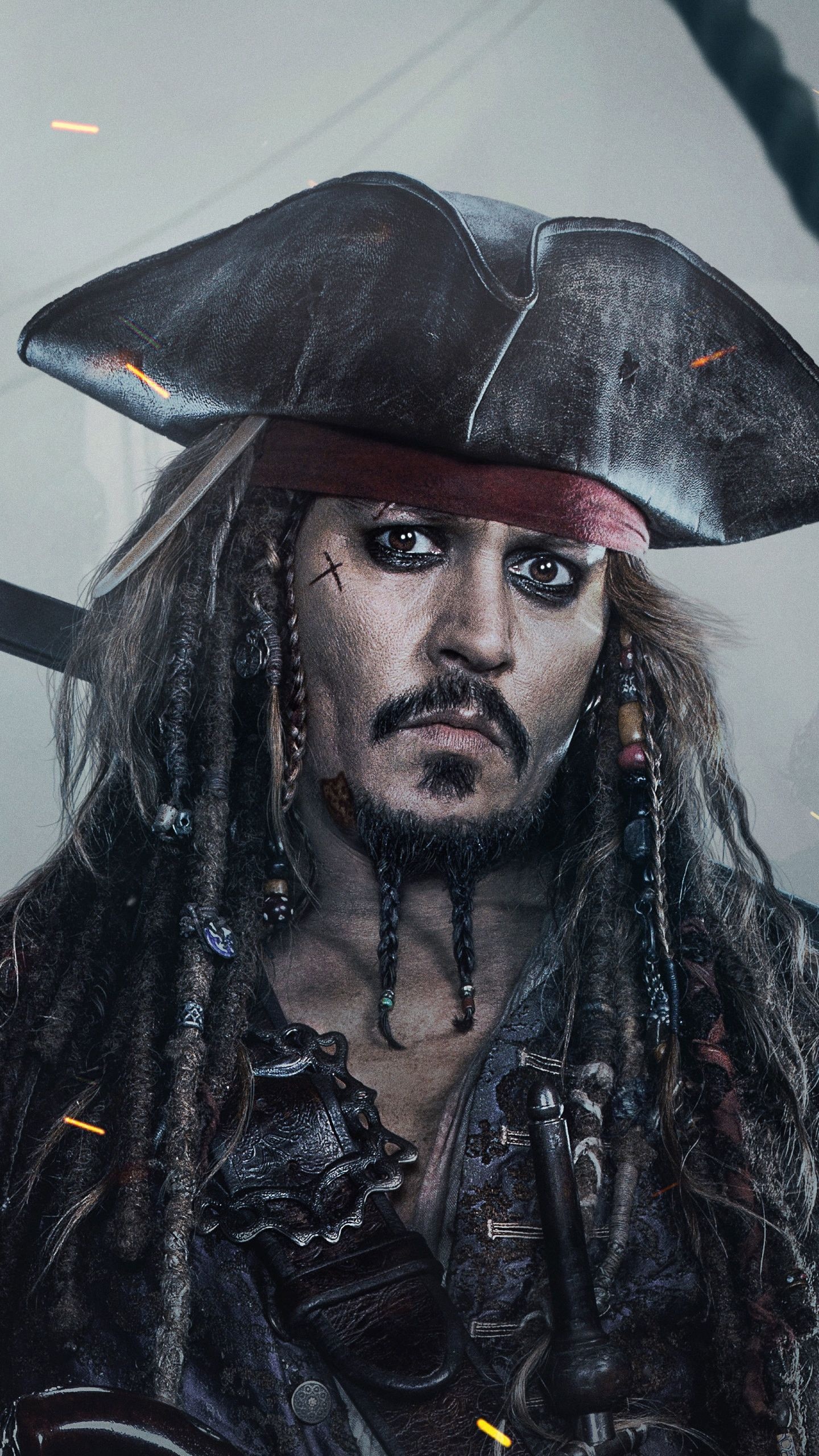 Johnny Depp: Jack Sparrow, One of the nine pirate lords in the Brethren Court. 1440x2560 HD Background.