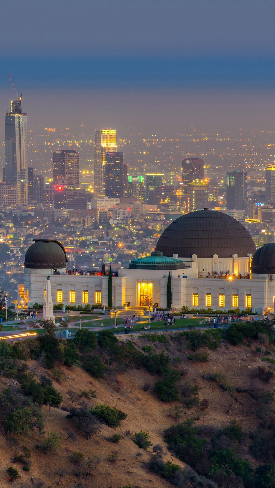 Griffith Observatory, Los Angeles City Skyline, Twilight, 1080x1920 Full HD Phone
