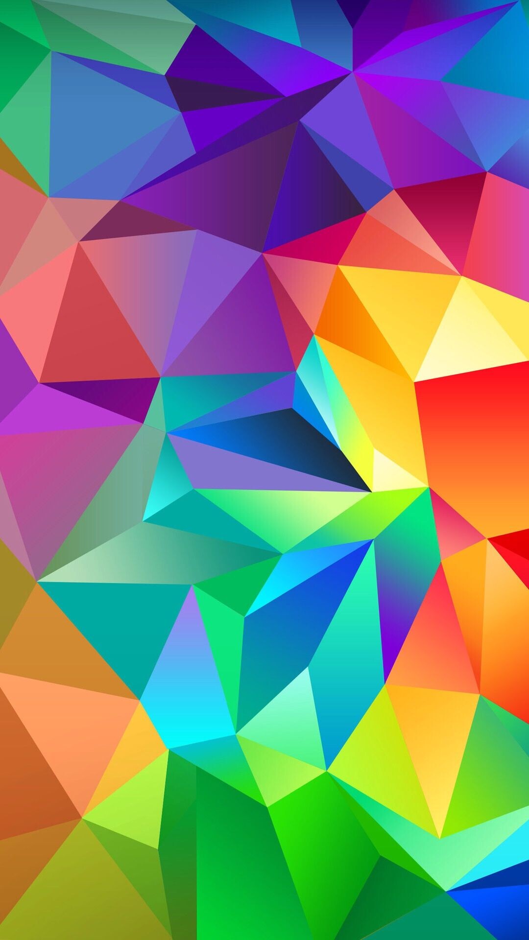 Geometric Abstract: Rainbow triangles, Multicolored, Obtuse angles. 1080x1920 Full HD Wallpaper.