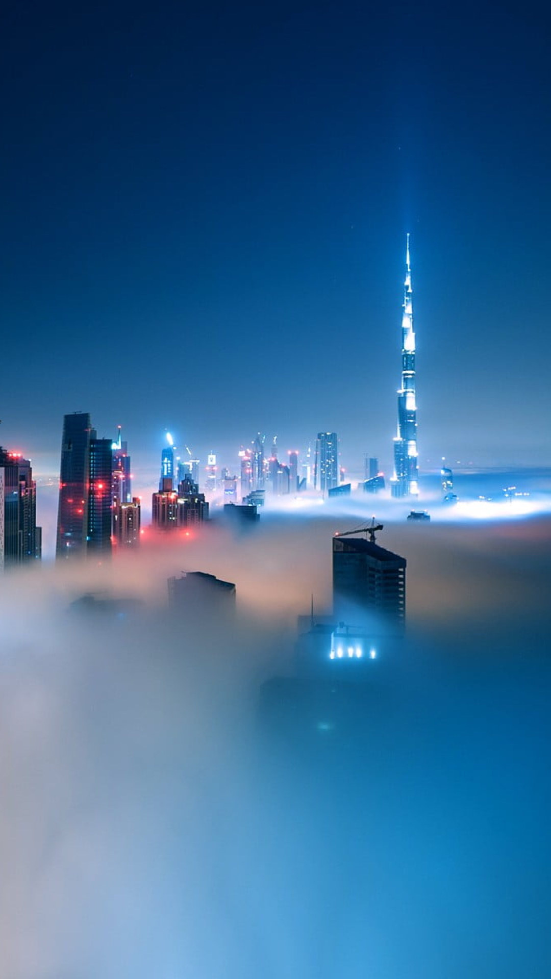 Dubai: High-rise buildings, Cityscape, Mist, Burj Khalifa. 1080x1920 Full HD Wallpaper.