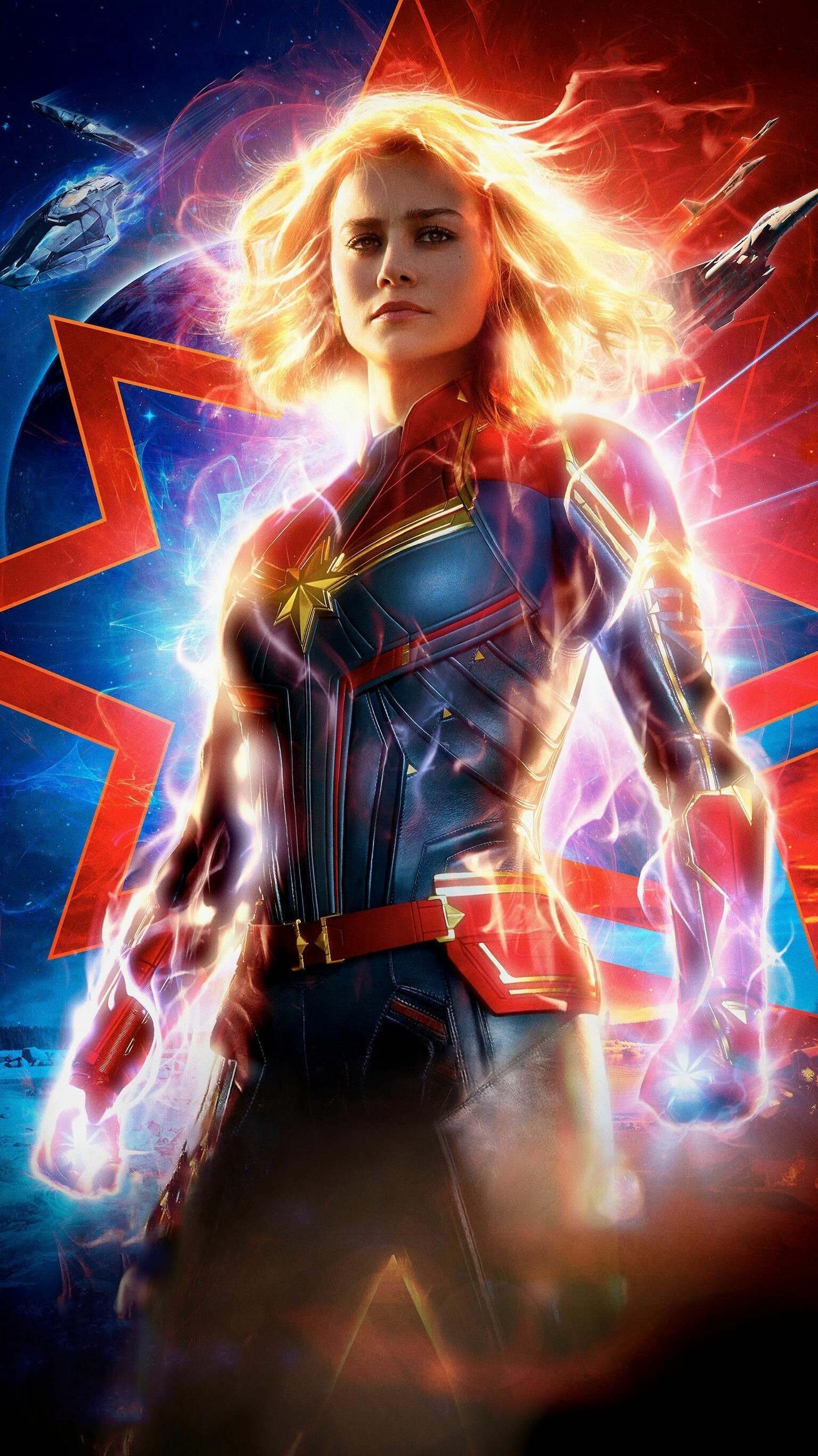 Marvel: Brie Larson as Carol Danvers / Vers / Captain Marvel, an ex-U.S. Air Force fighter pilot. 1540x2740 HD Background.