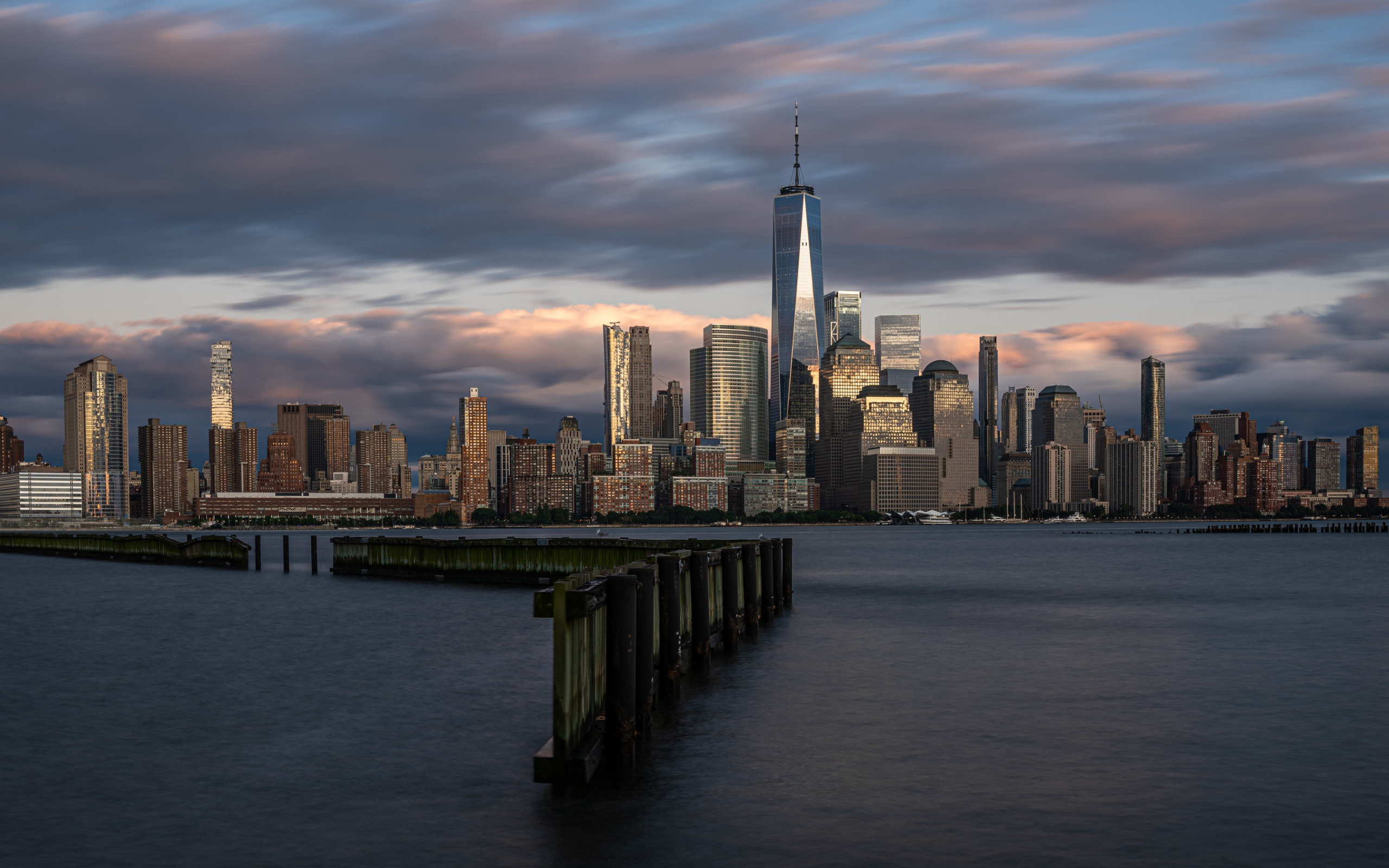 New York evening sunset, Skyscrapers cityscape, Manhattan skyline, High quality, 2560x1600 HD Desktop