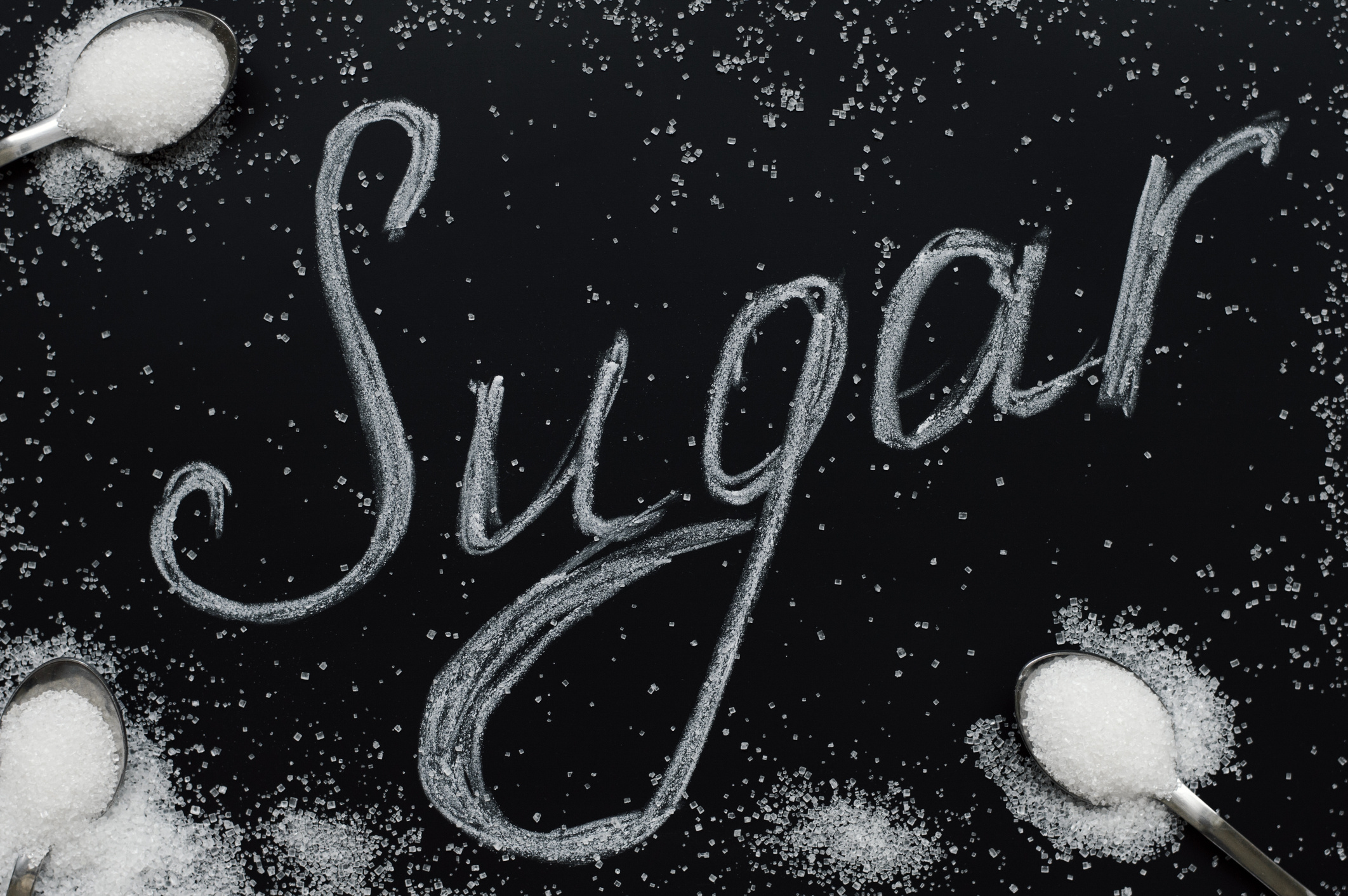 Sugar eating concept, Refined white sugar, Small spoons, Food lettering, 2130x1420 HD Desktop