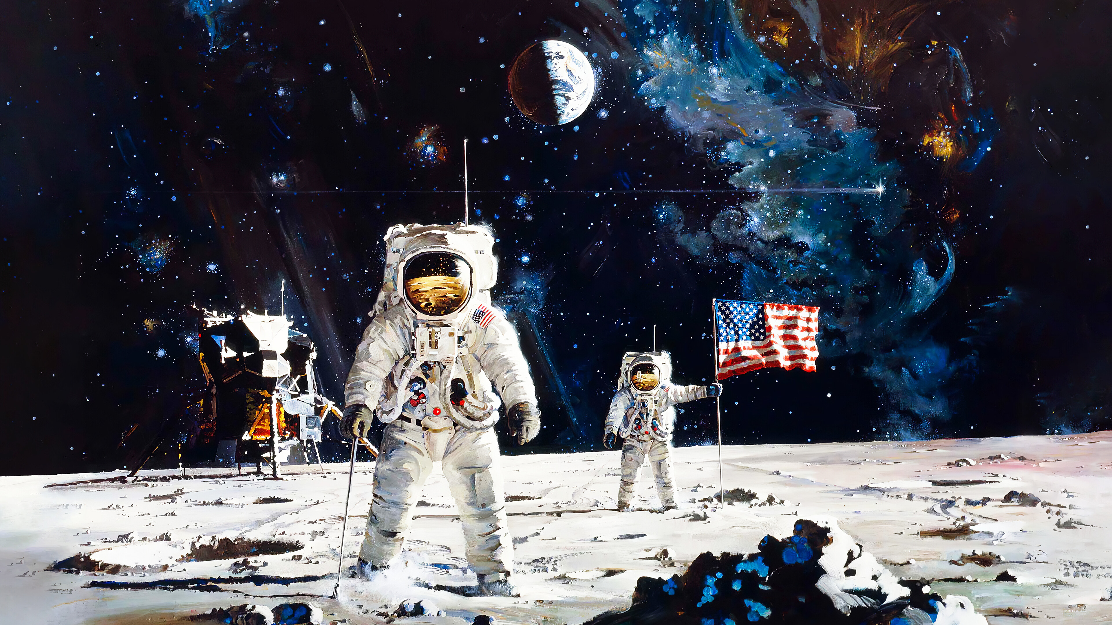 Neil Armstrong, Moon landing, Lunar module, Inspiring wallpaper, 3840x2160 4K Desktop