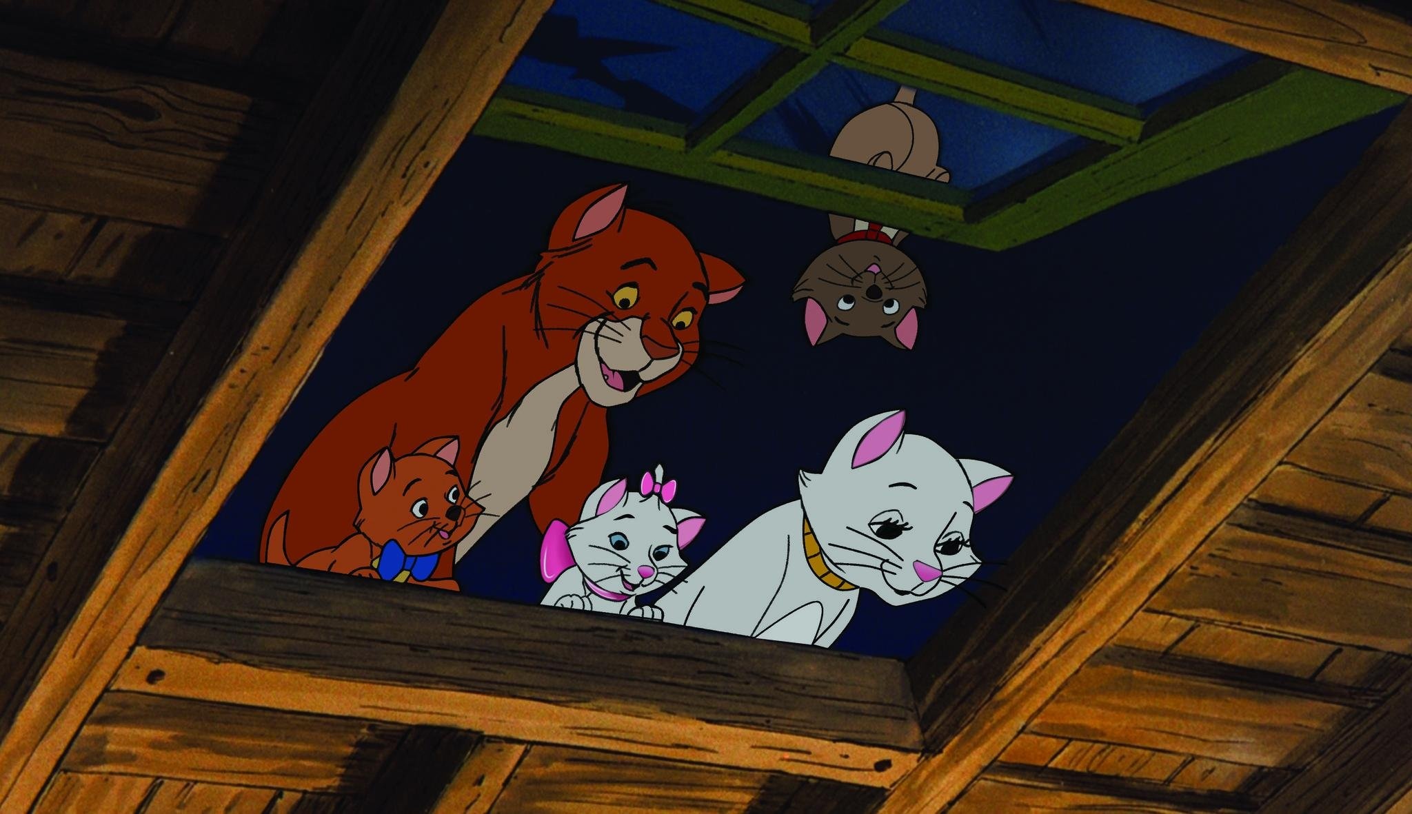 Disney's feline journey, Aristocats' charm, Animated adventure, Kitten magic, 2050x1190 HD Desktop