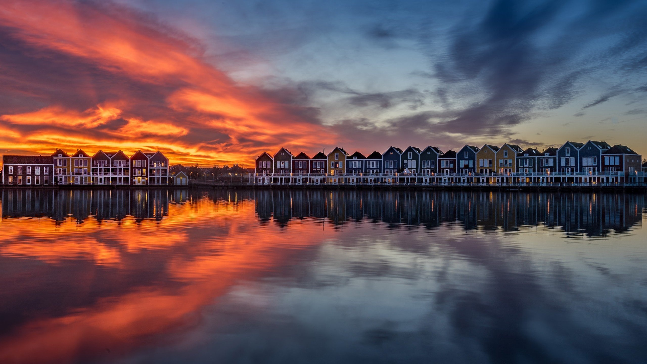 Amsterdam Skyline, Reflective waters, Building reflections, Sunset views, 2560x1440 HD Desktop