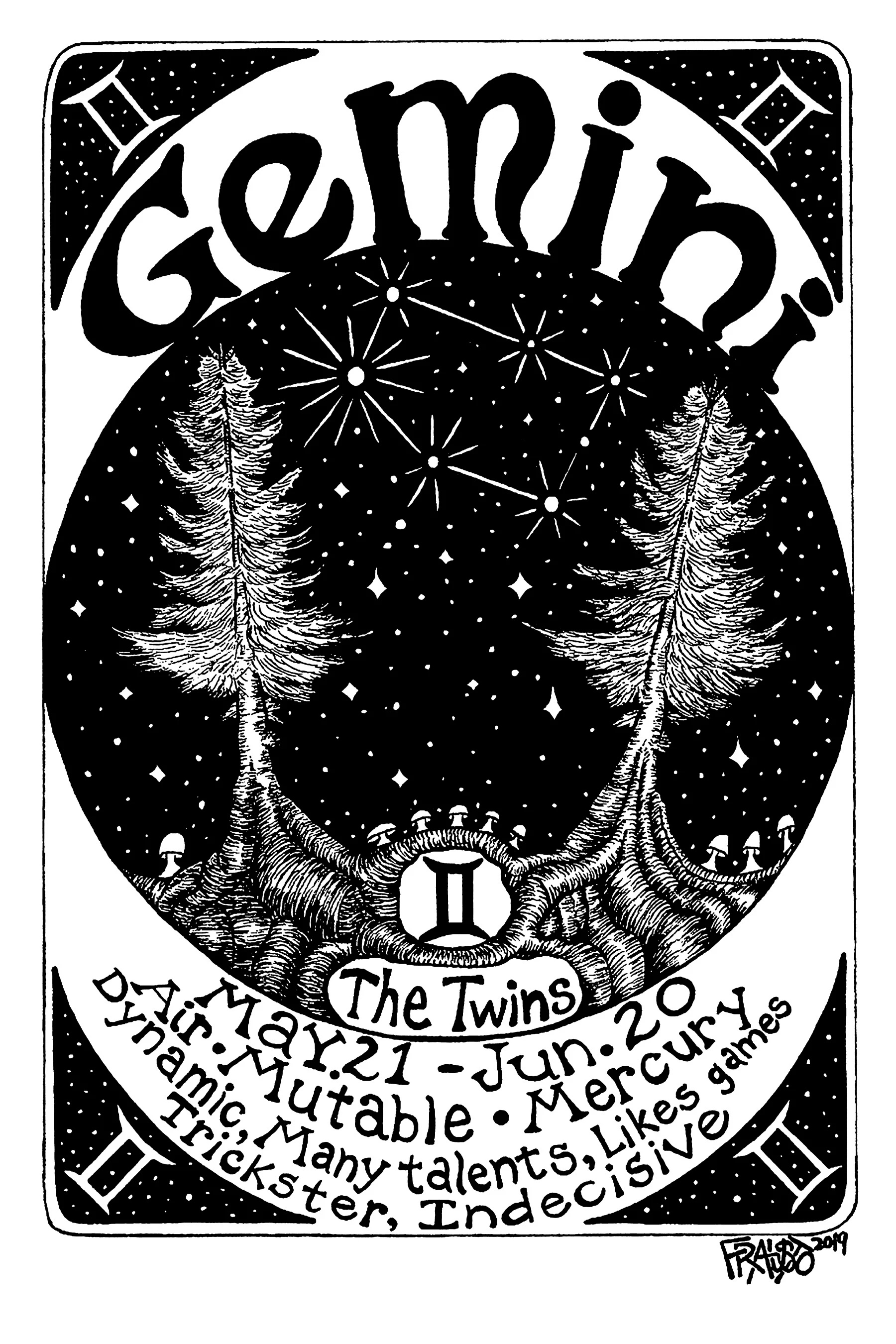 Gemini zodiac drawing, Rick Frausto, Fine art, 1800x2700 HD Handy