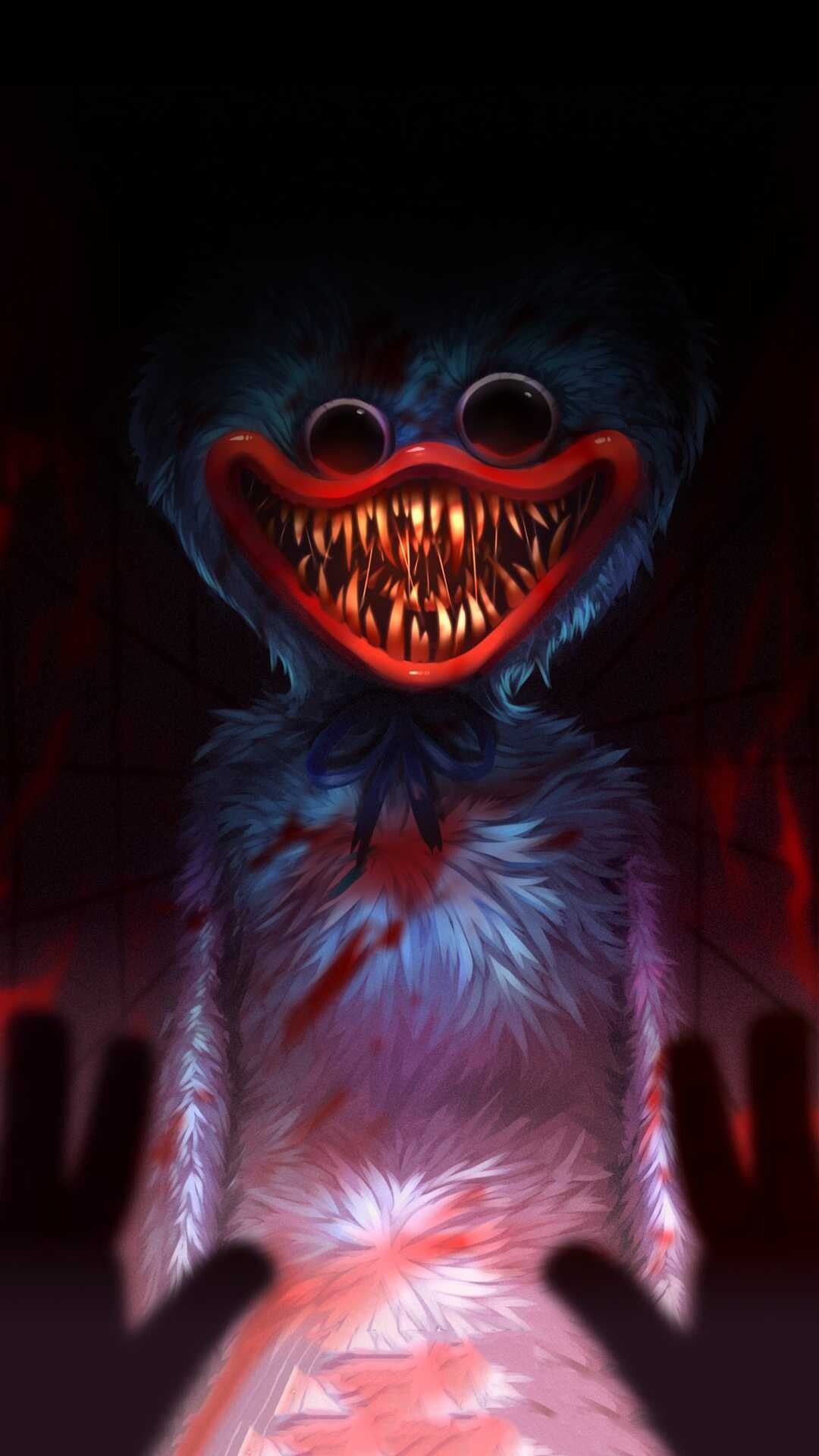 Poppy Playtime: Huggy Wuggy, Having another mouth inside his mouth, A bloodthirsty creature, Killing with its teeth. 1080x1920 Full HD Wallpaper.