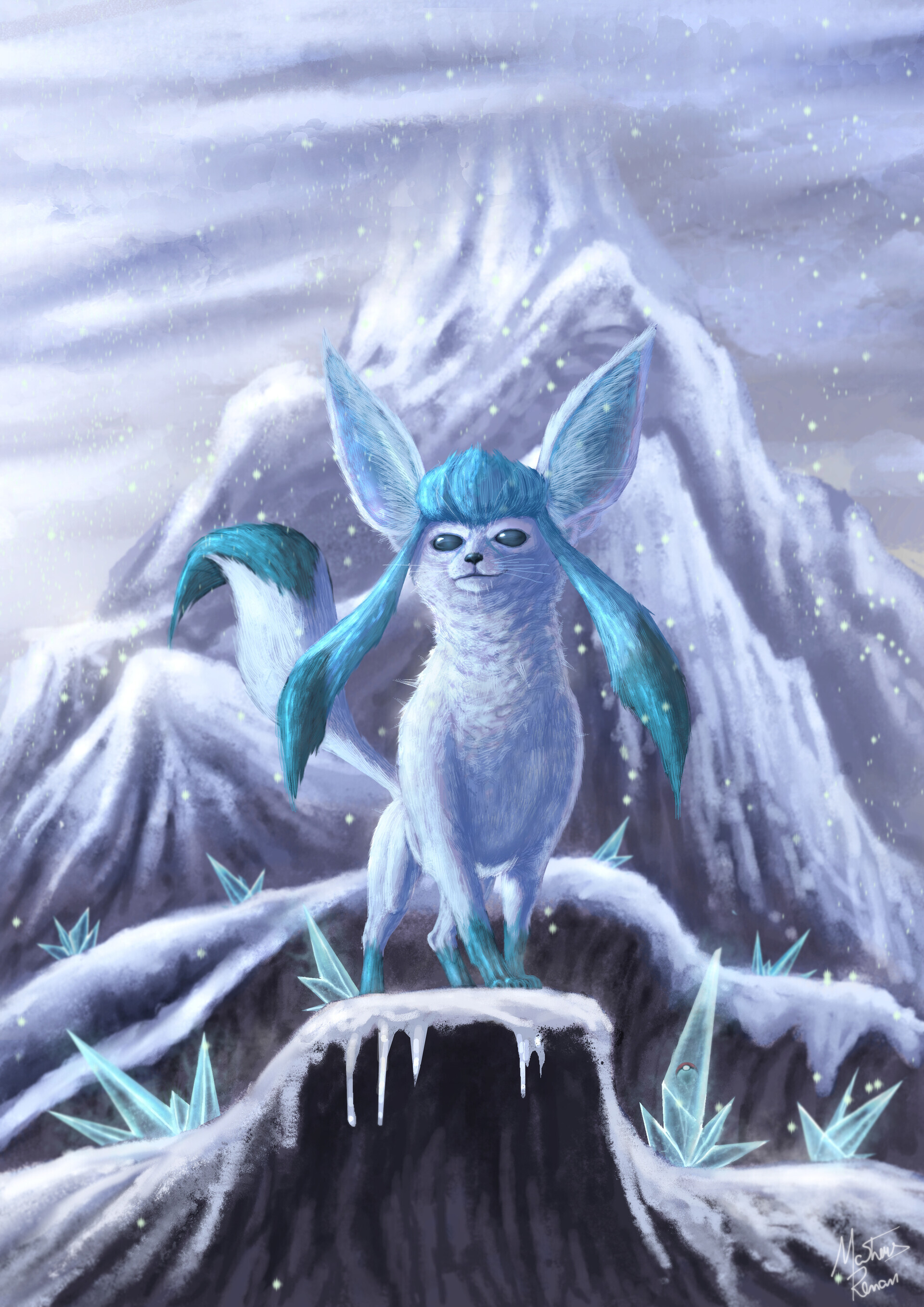 Glaceon: Evolution of Eevee, A quadruped mammalian Pokemon that bears a resemblance to an Arctic animal. 1920x2720 HD Background.