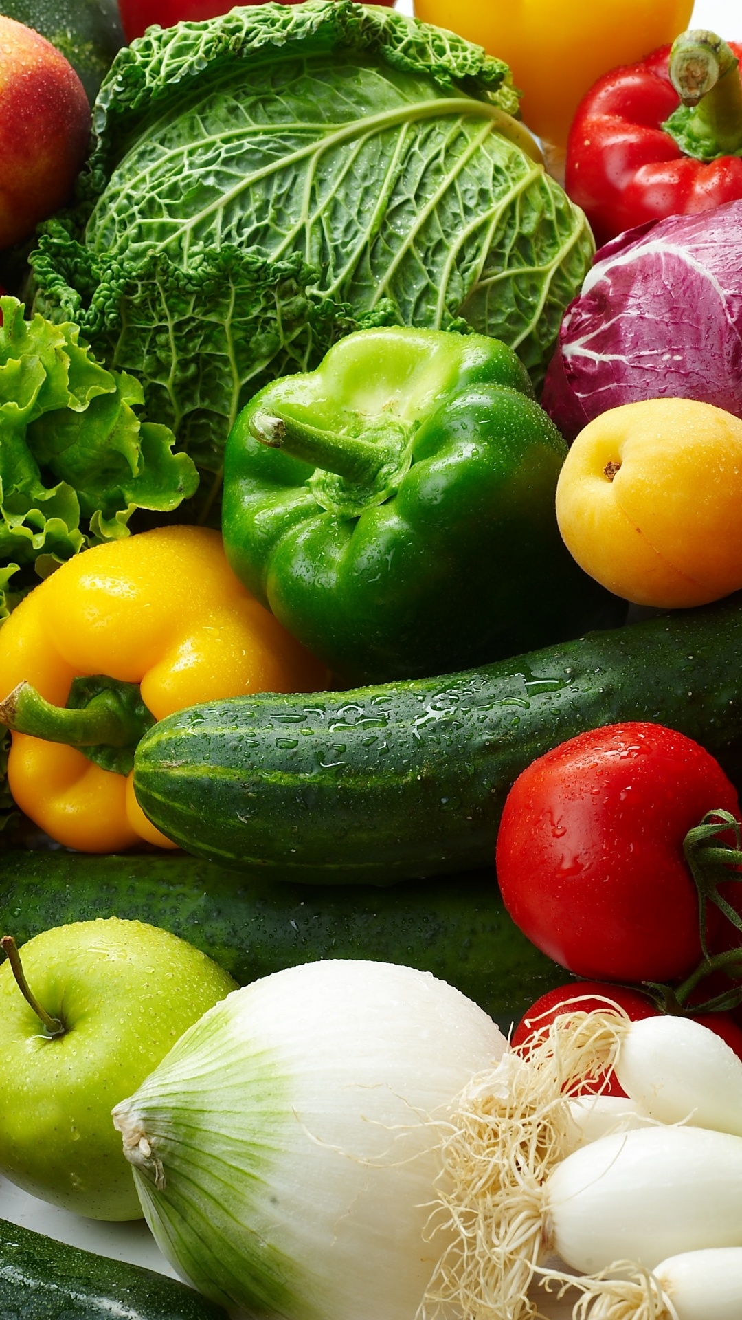 Vegetables: Cabbage, Seasonal food, Onion. 1080x1920 Full HD Background.