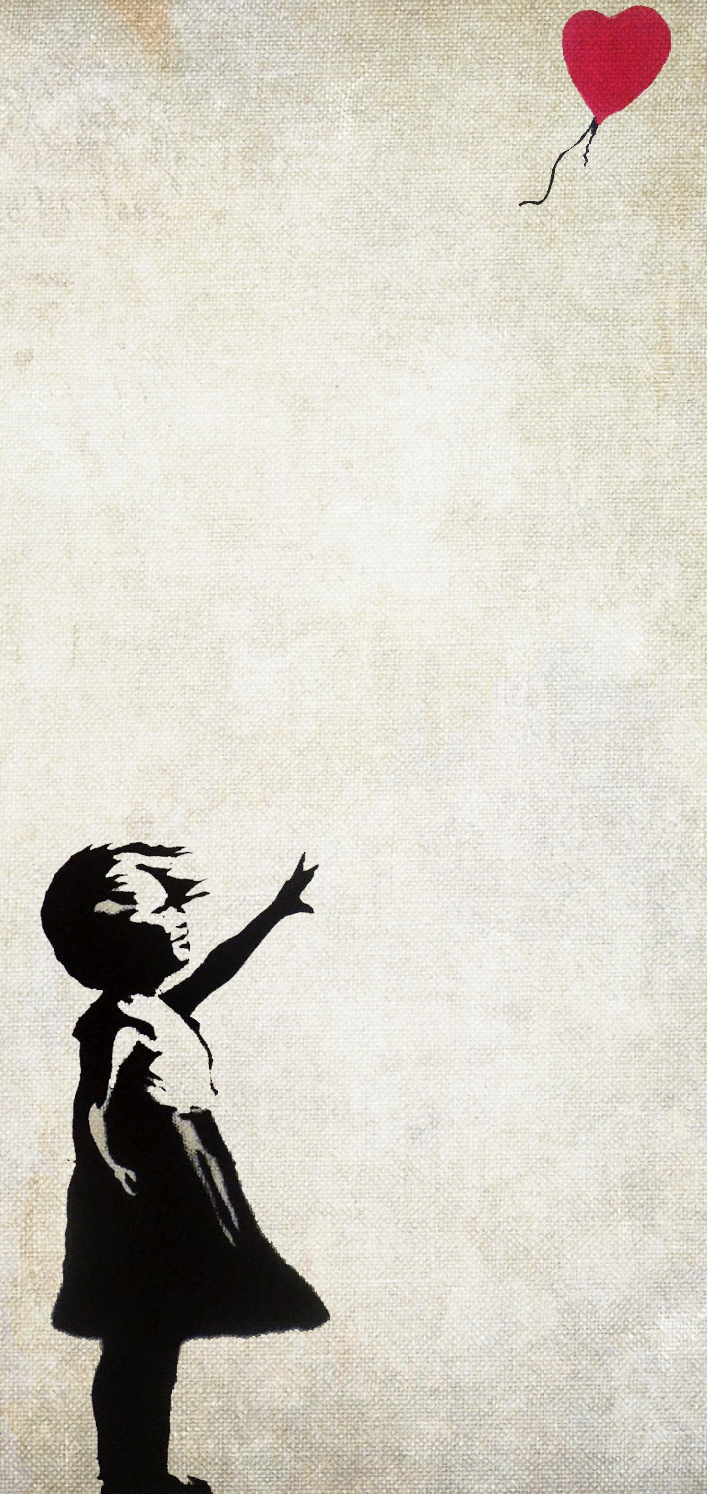 Banksy: Girl with Balloon, A series of stencil murals around London. 1440x3040 HD Background.