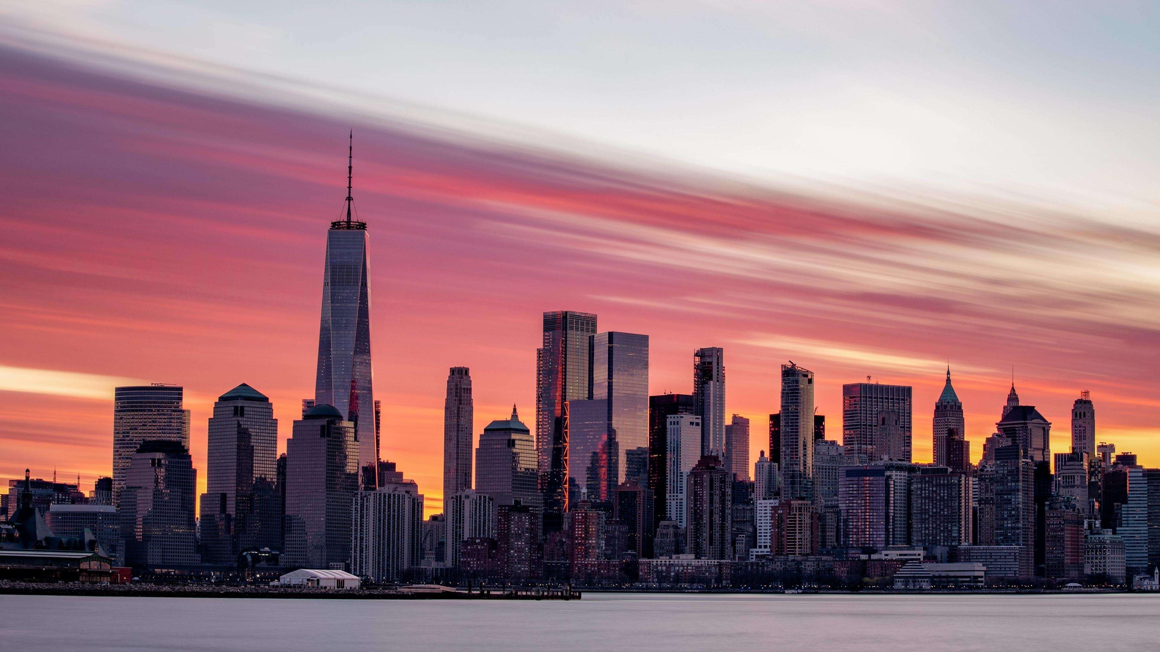 Cityscape: Manhattan, One World Trade Center, Freedom Tower, Long Island, New York City. 3840x2160 4K Background.