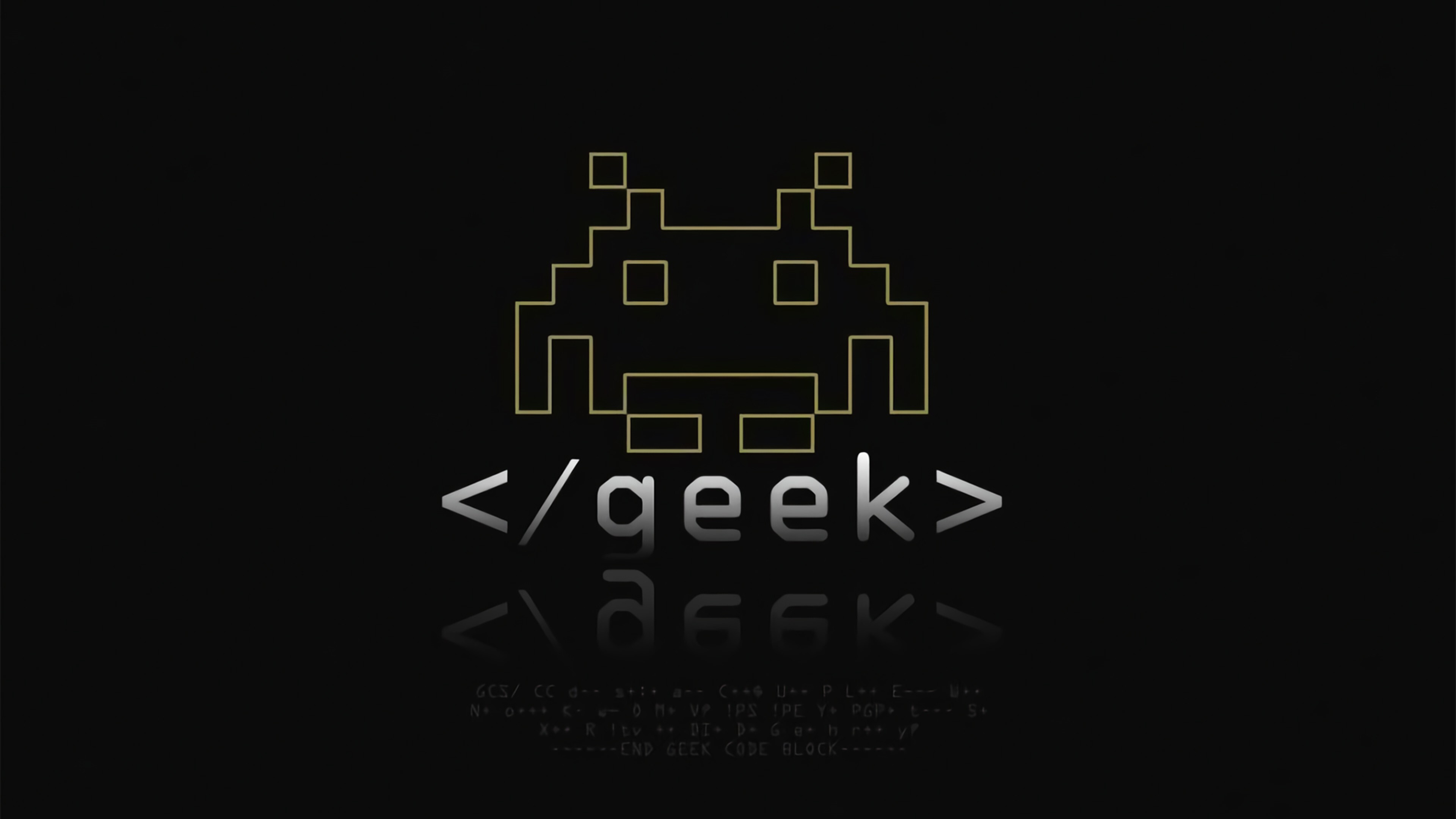 Geek: Space Invaders, Alien, Obscure programming language, Classical arcade games. 3840x2160 4K Background.