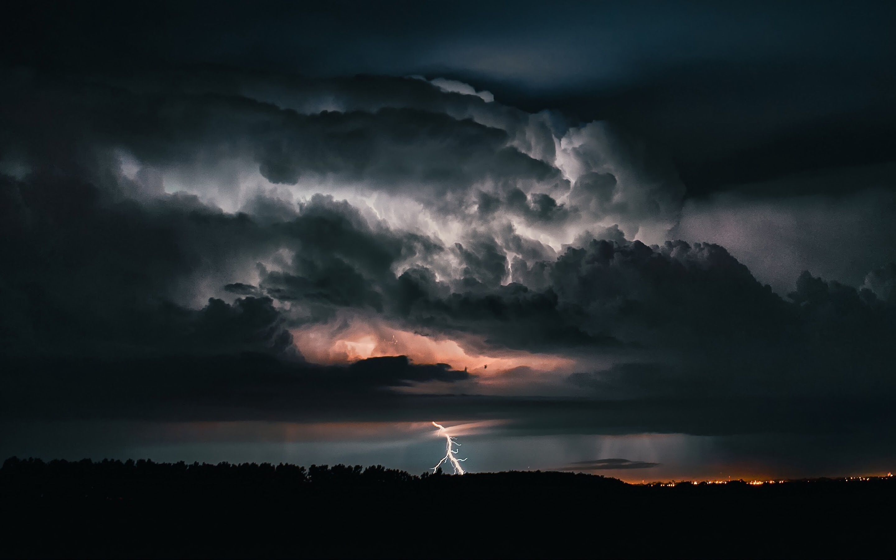 Clouds thunder lightning, Landscape PC desktop, 4K wallpaper, Thunder, 2880x1800 HD Desktop