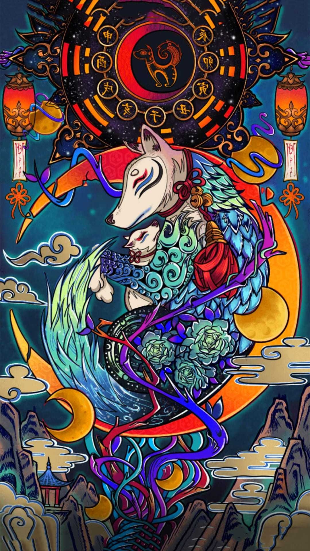 Elegant kitsune design, Enchanting mythical spirits, Captivating artwork, Japanese folklore, 1080x1920 Full HD Phone