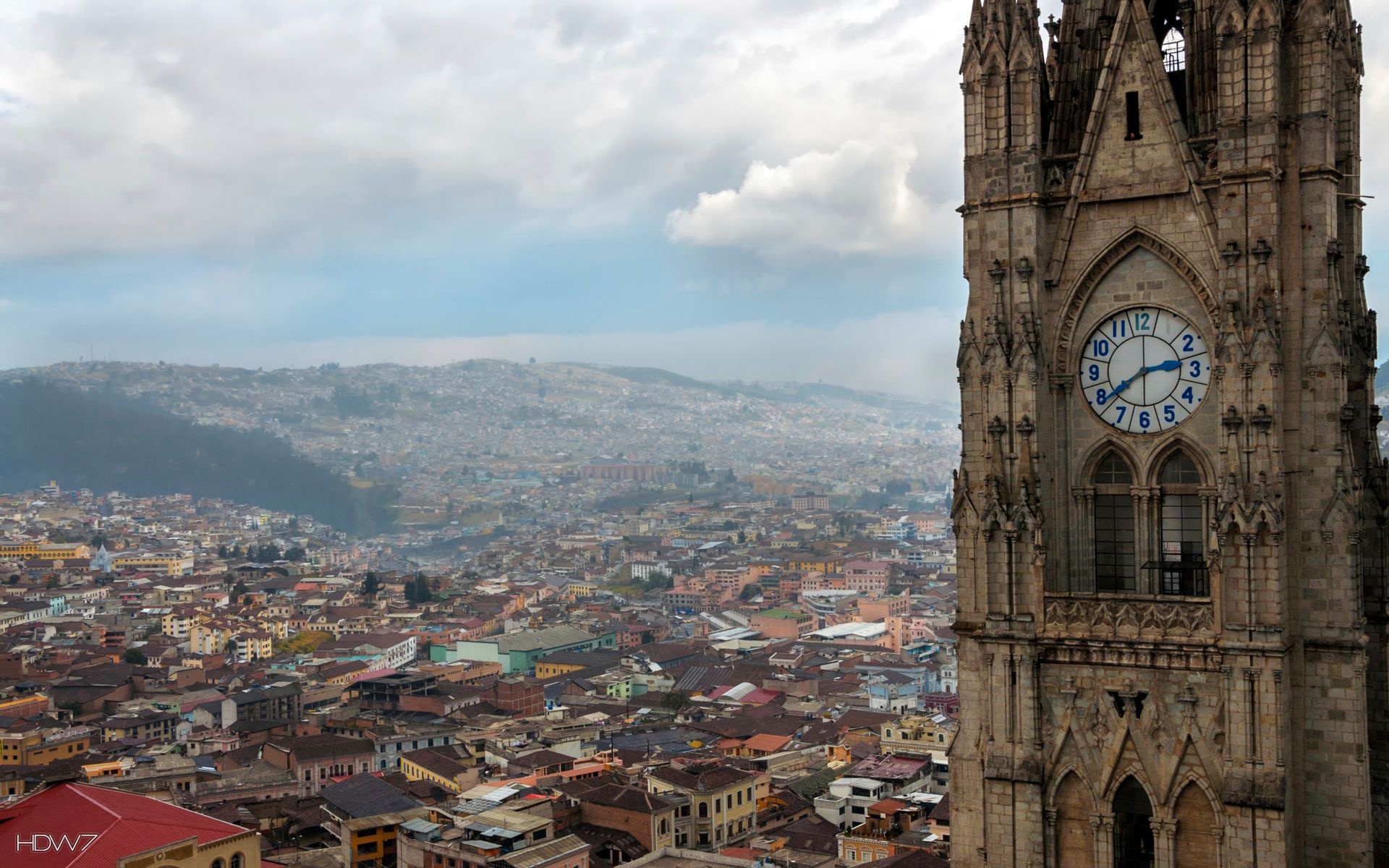 Ecuador: The Basilica of the National Vow, Quito, Cityscape. 1920x1200 HD Background.
