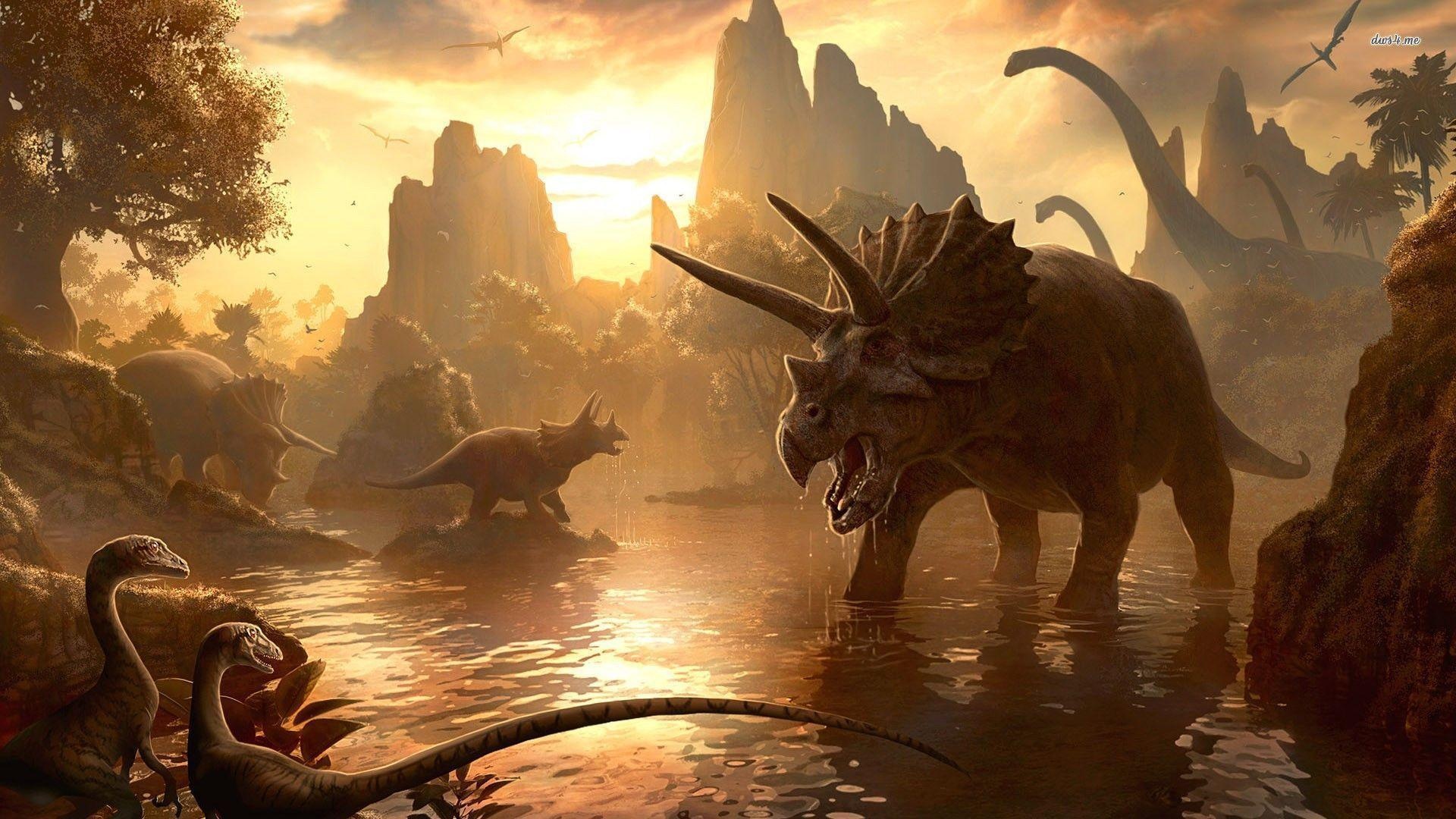 Roaring giants, Mesozoic era, Paleontological wonders, Prehistoric world, 1920x1080 Full HD Desktop