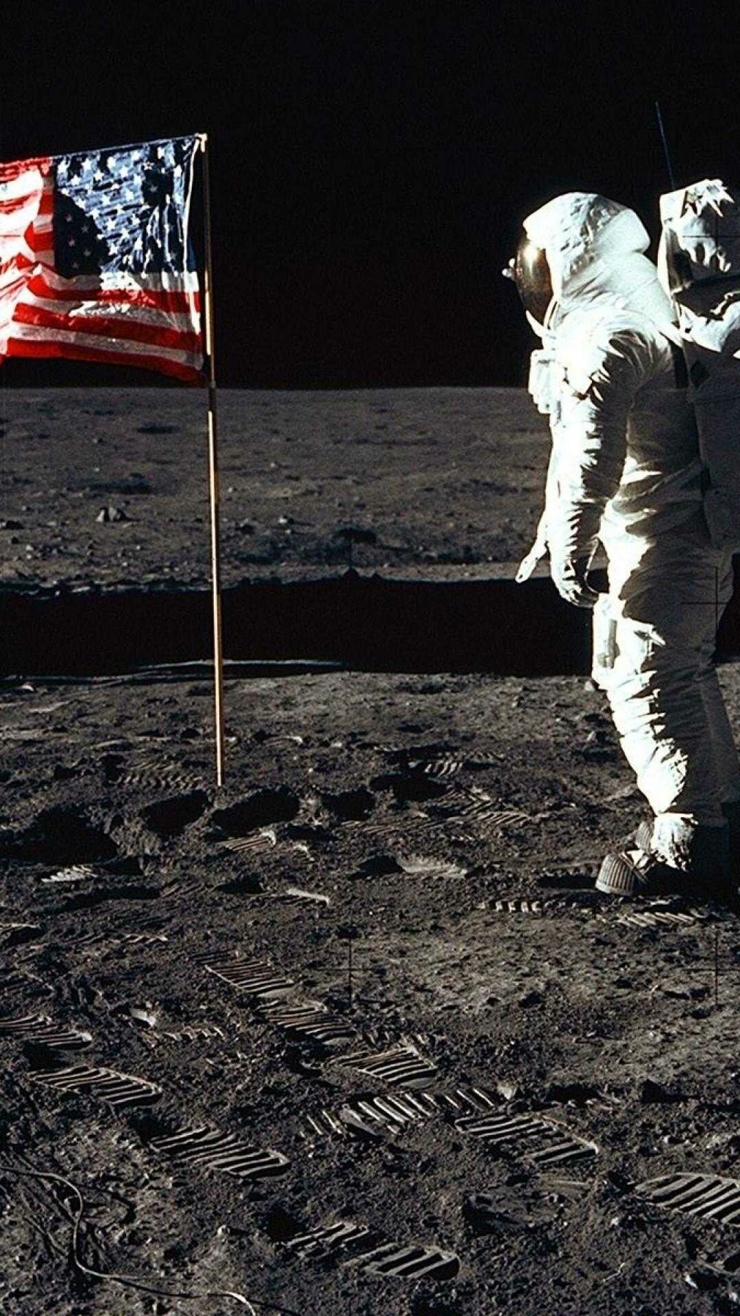 Apollo 11: The Lunar Module Eagle, carrying Neil Armstrong and Buzz Aldrin landed on the Moon. 1080x1920 Full HD Background.