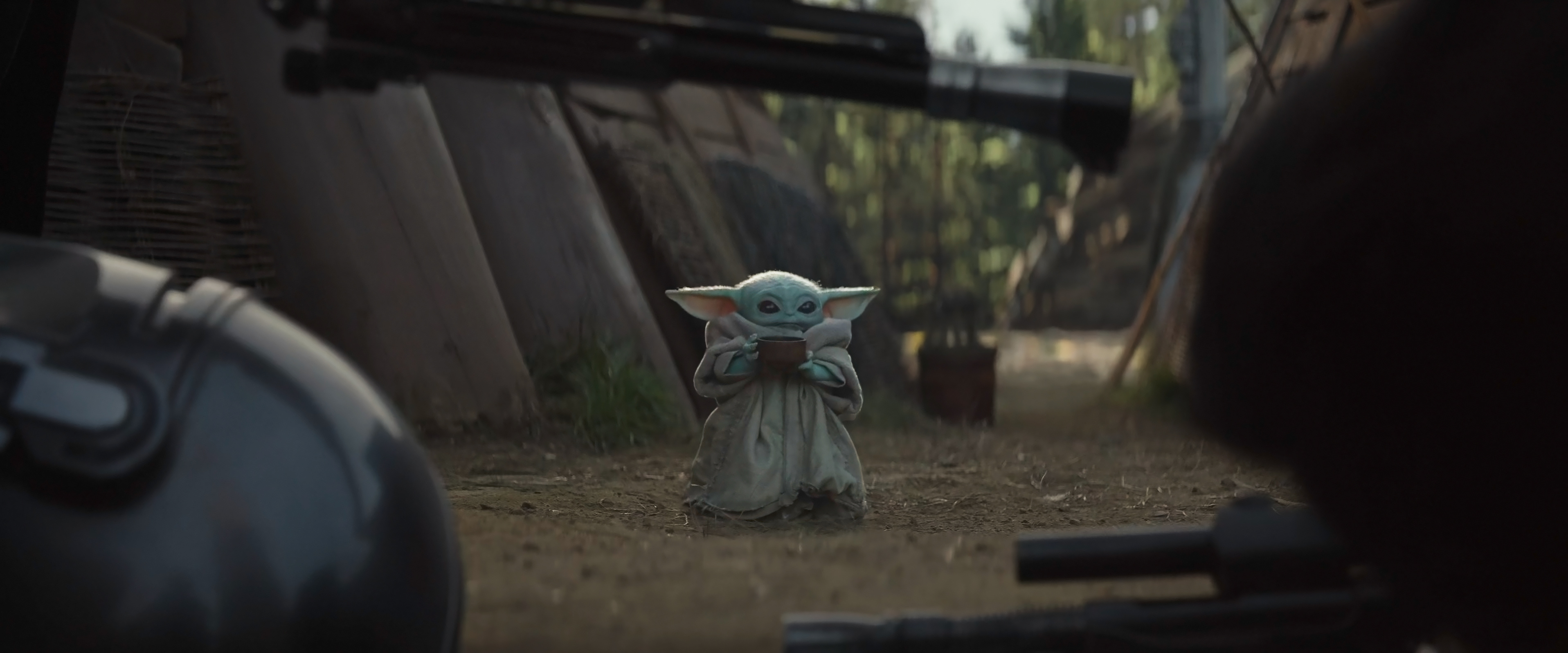 Cute Baby Yoda, Star Wars universe, Adorable character, Movie franchise, 3840x1600 Dual Screen Desktop
