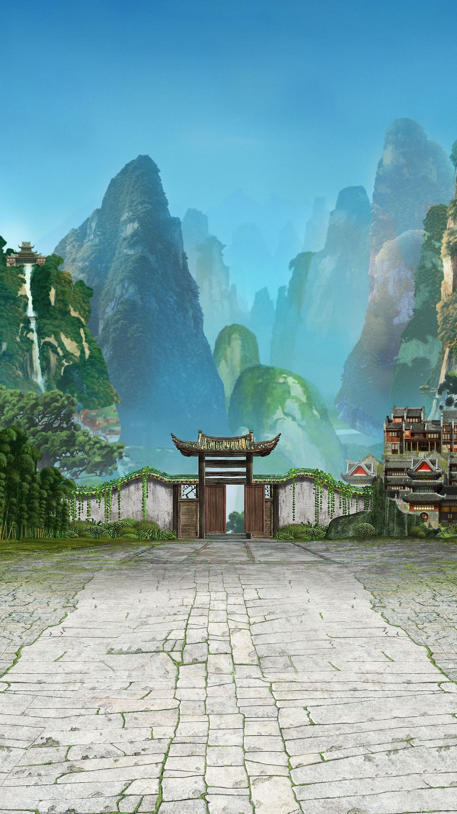 Kung Fu Panda, Panda background, Fantasy landscape, Striking wallpaper, 1540x2740 HD Handy