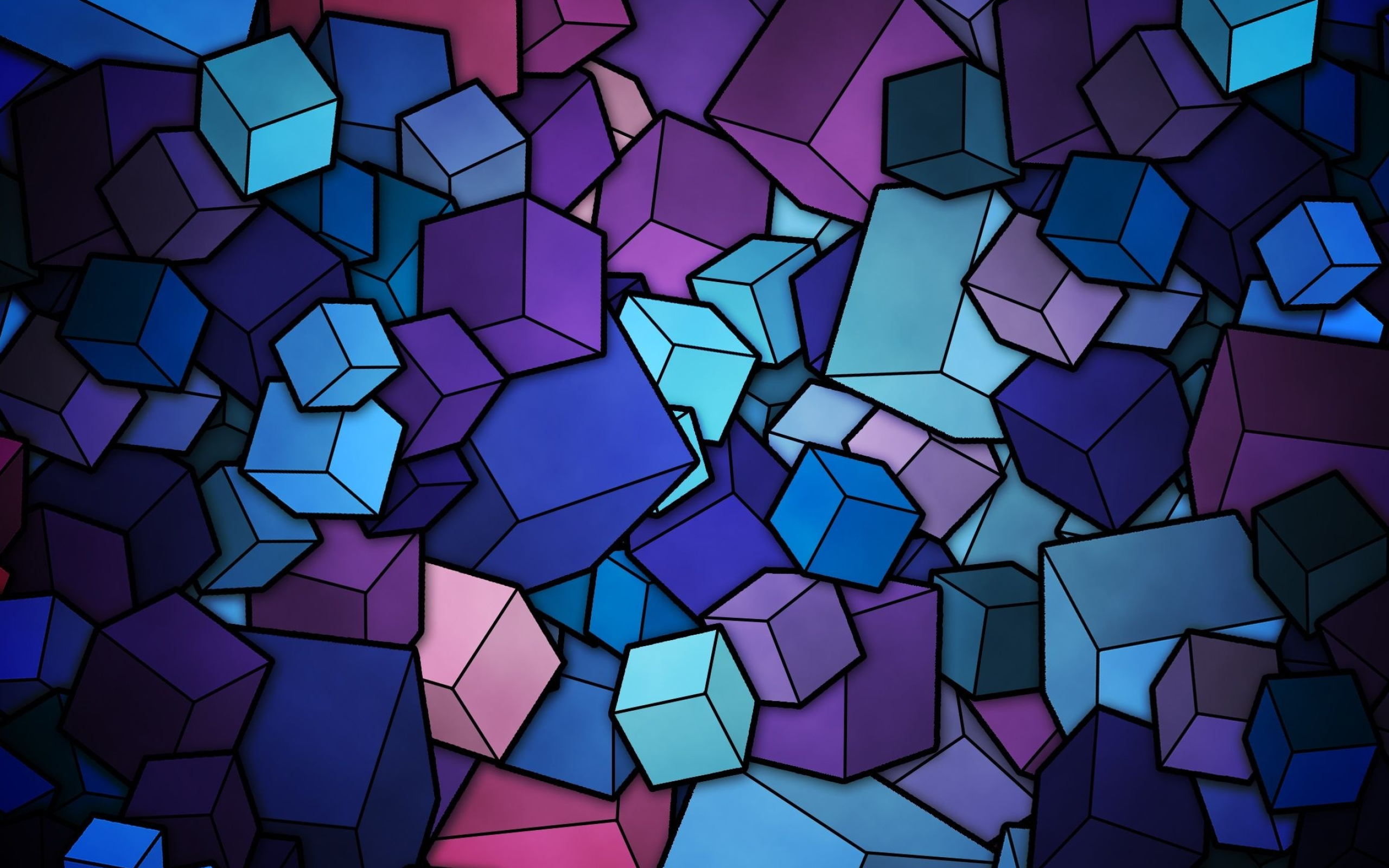 3D cube ocean, Abstract blue blocks, Digital geometry, collection, Prism-like reflections, 2560x1600 HD Desktop