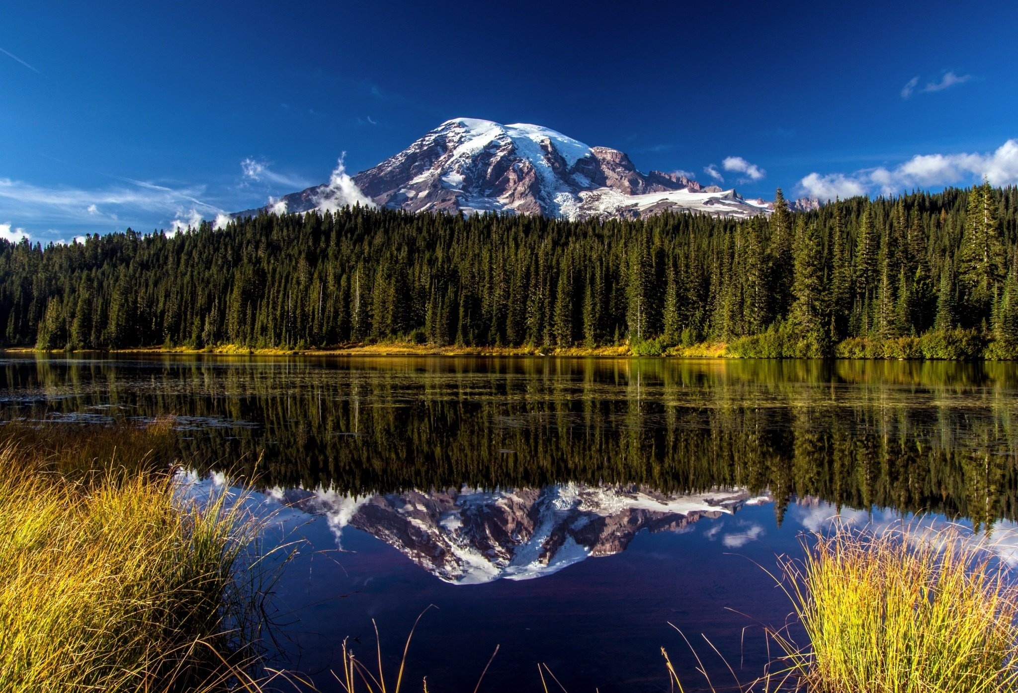 Mount Rainier National Park, Forest landscape, Volcano reflection, Nature's paradise, 2050x1400 HD Desktop