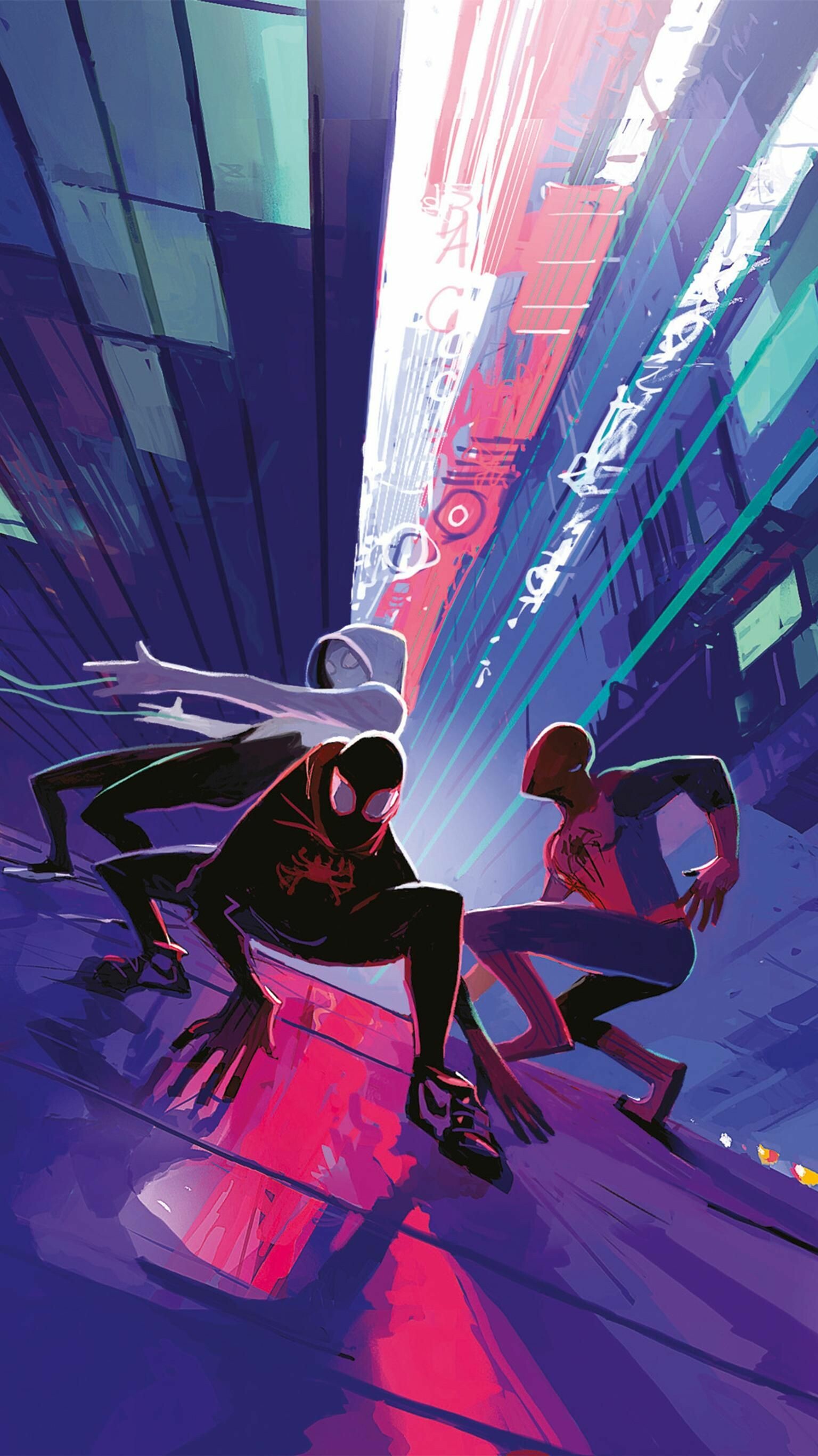 Spider-Man: Into the Spider-Verse: Marvel Comics, Miles Morales, Gwen Stacy, Peter B. Parker. 1540x2740 HD Wallpaper.