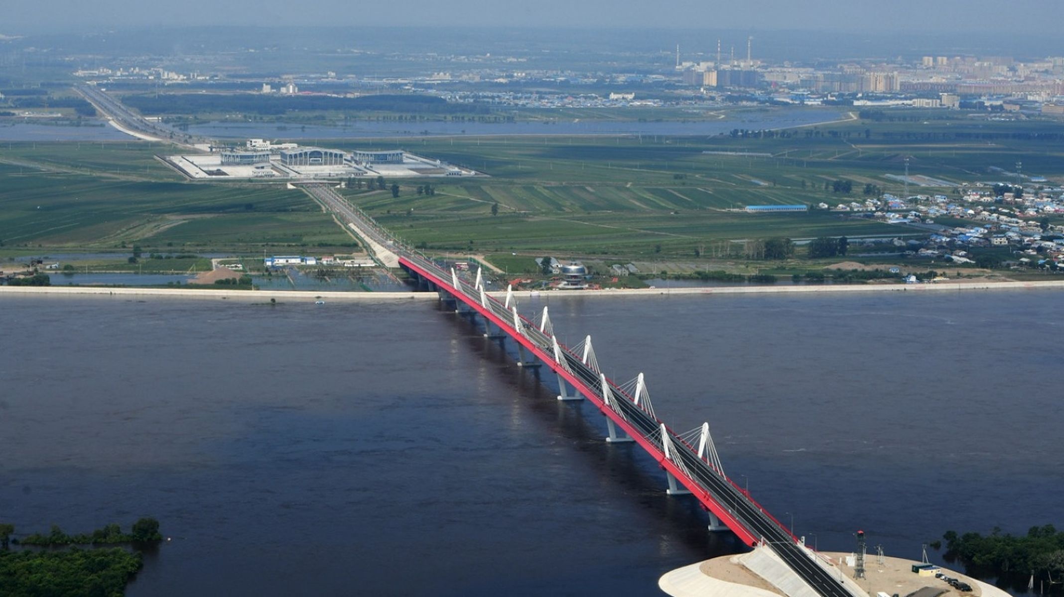 Amur River, Highway bridge, Russia, China, 2140x1200 HD Desktop