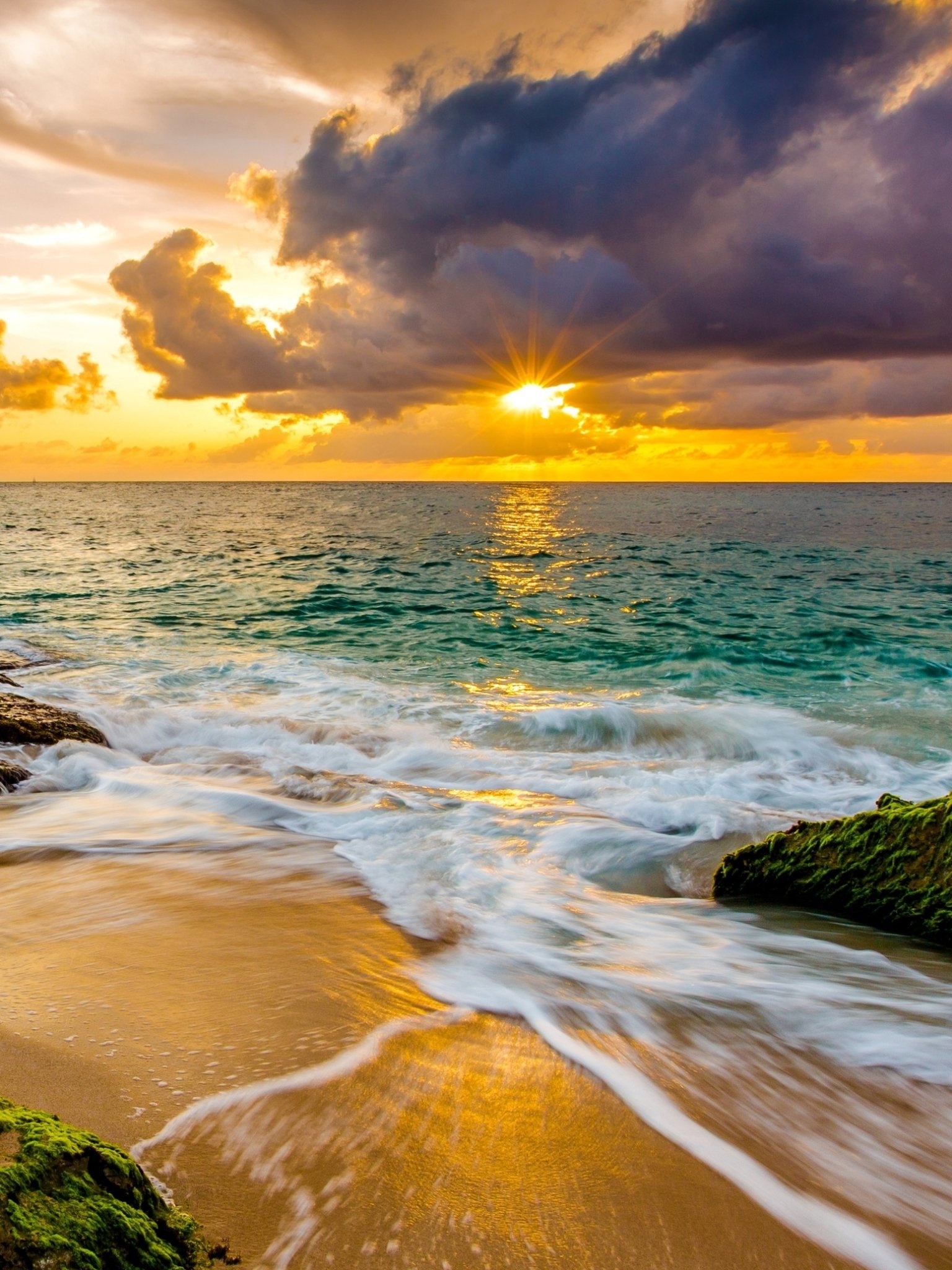 Hawaiian sunset, Earth's beauty, Nature's farewell, Warm colors, 1540x2050 HD Handy