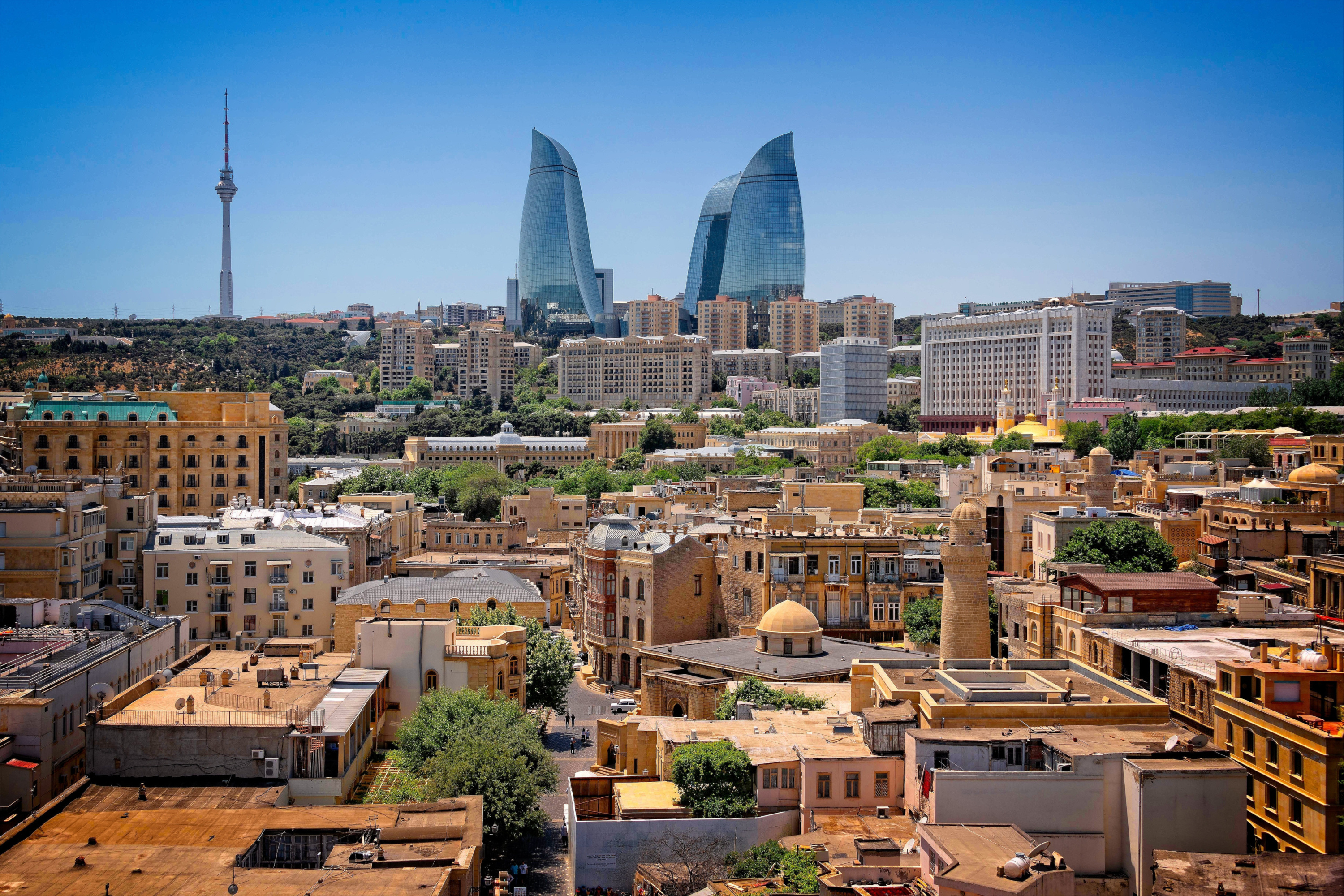 Azerbaijan: Baku, The largest city on the Caspian Sea, Tower block. 3000x2000 HD Background.