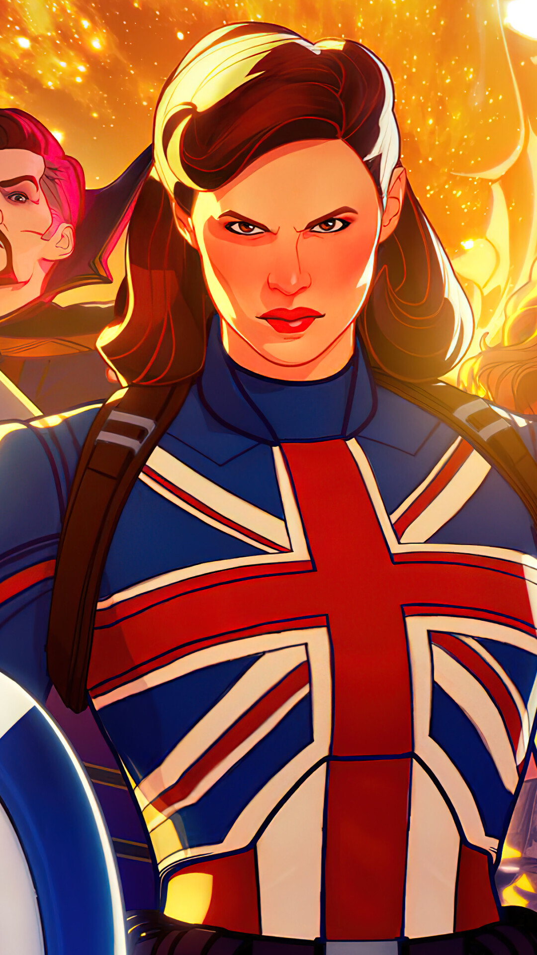 What If...?: Peggy Carter, the first successful super soldier, Captain Carter. 1080x1920 Full HD Background.