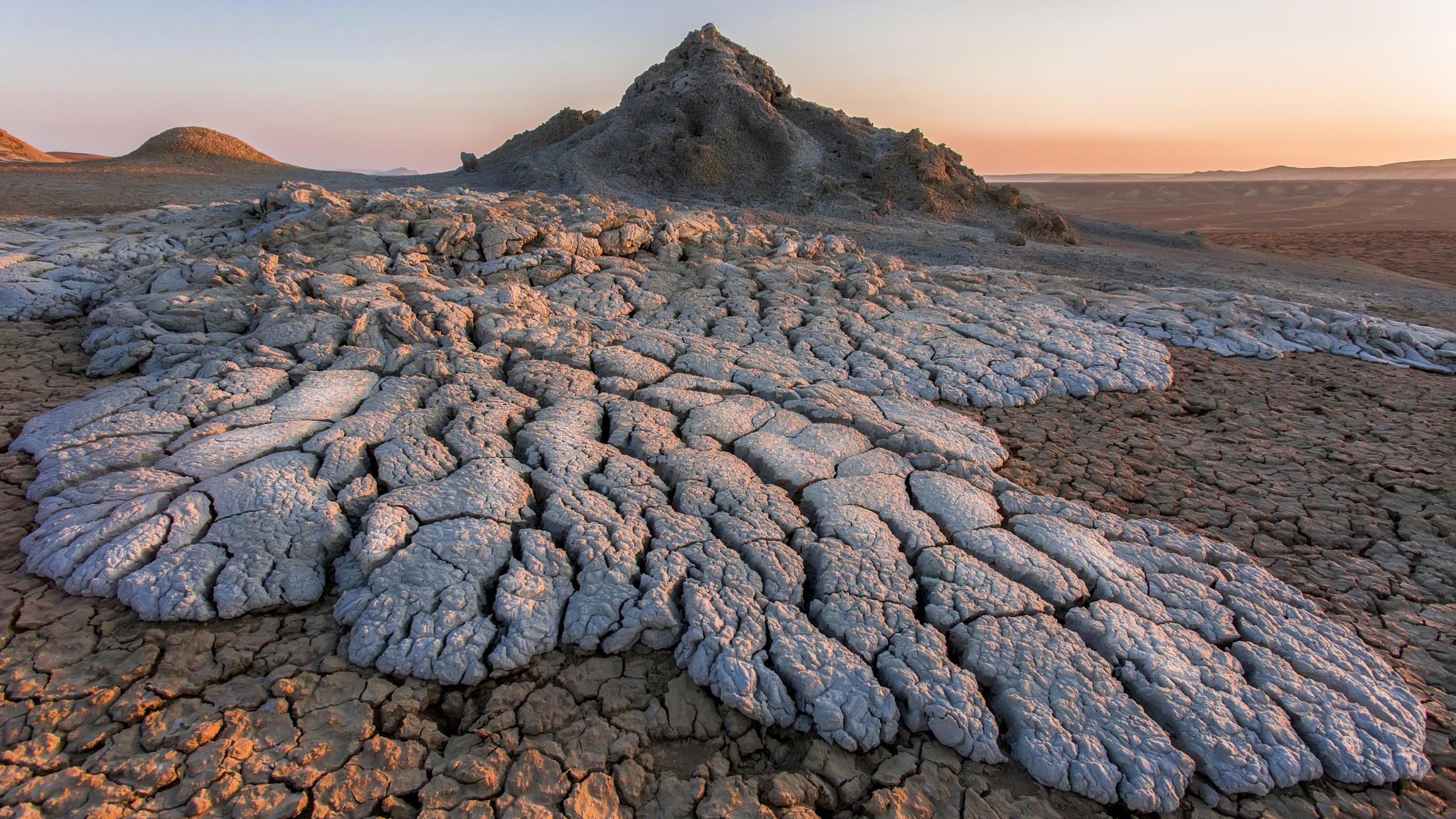 Azerbaijan: Gobustan, Mud volcanoes, Natural landscape. 2280x1290 HD Wallpaper.