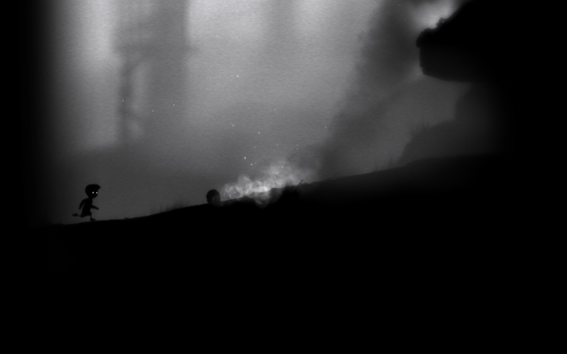 Limbo: Among the hazards are glowing worms, which attach themselves to the boy's head and force him to travel in only one direction until they are killed, Video game. 1920x1200 HD Wallpaper.