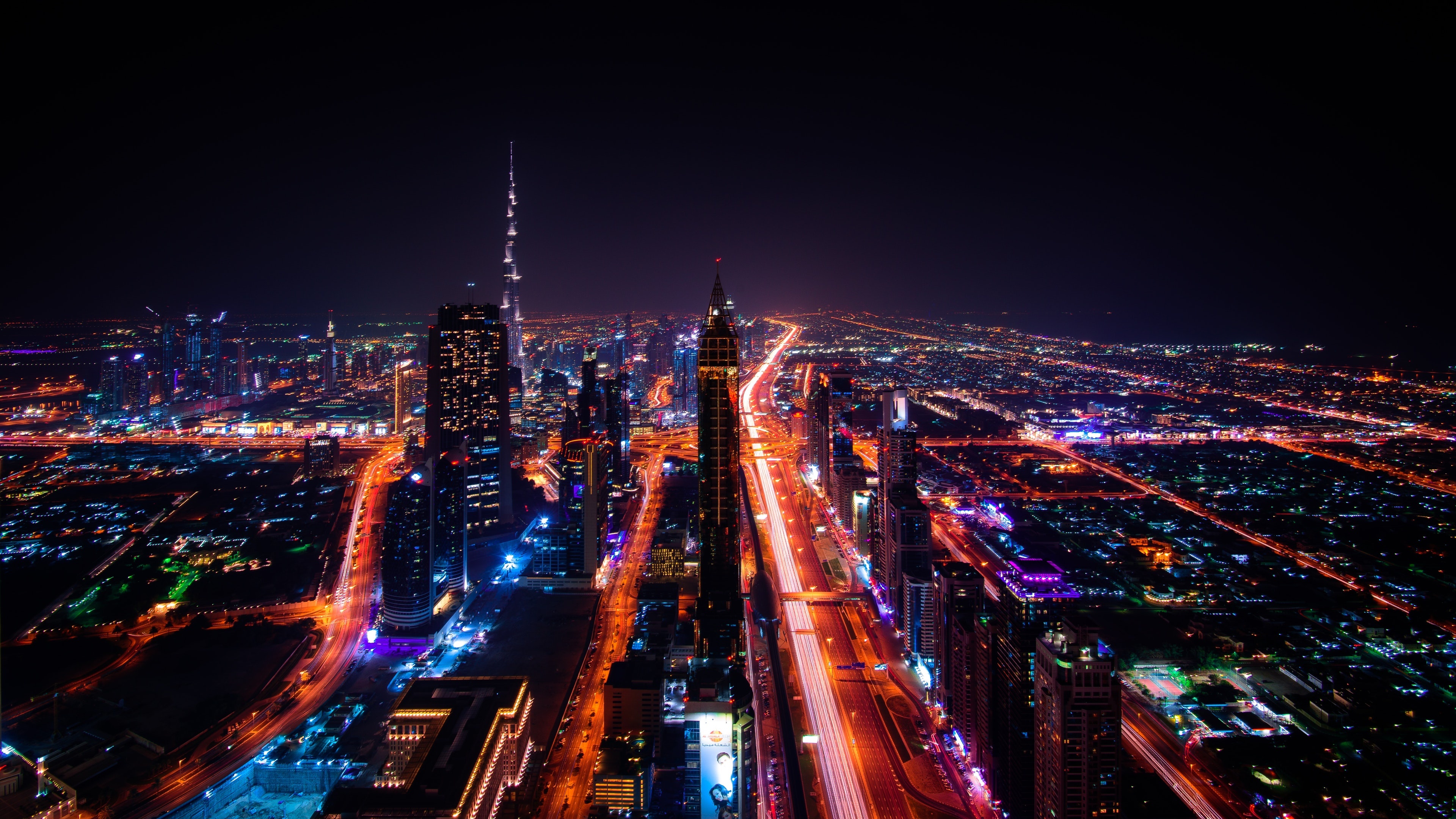 Dubai Skyline, RWallpapers, Cityscape, Night View, 3840x2160 4K Desktop