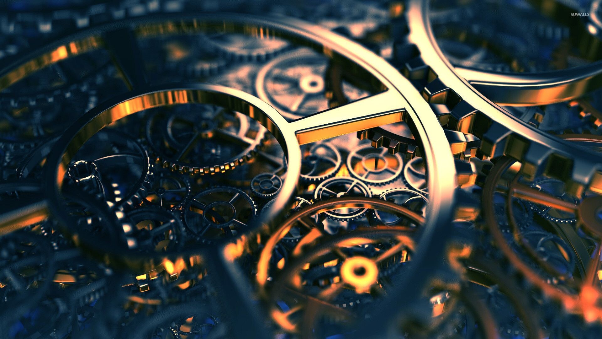 Gear: A system of two or more cogs meshed together, A mechanism for transmitting motion. 1920x1080 Full HD Background.