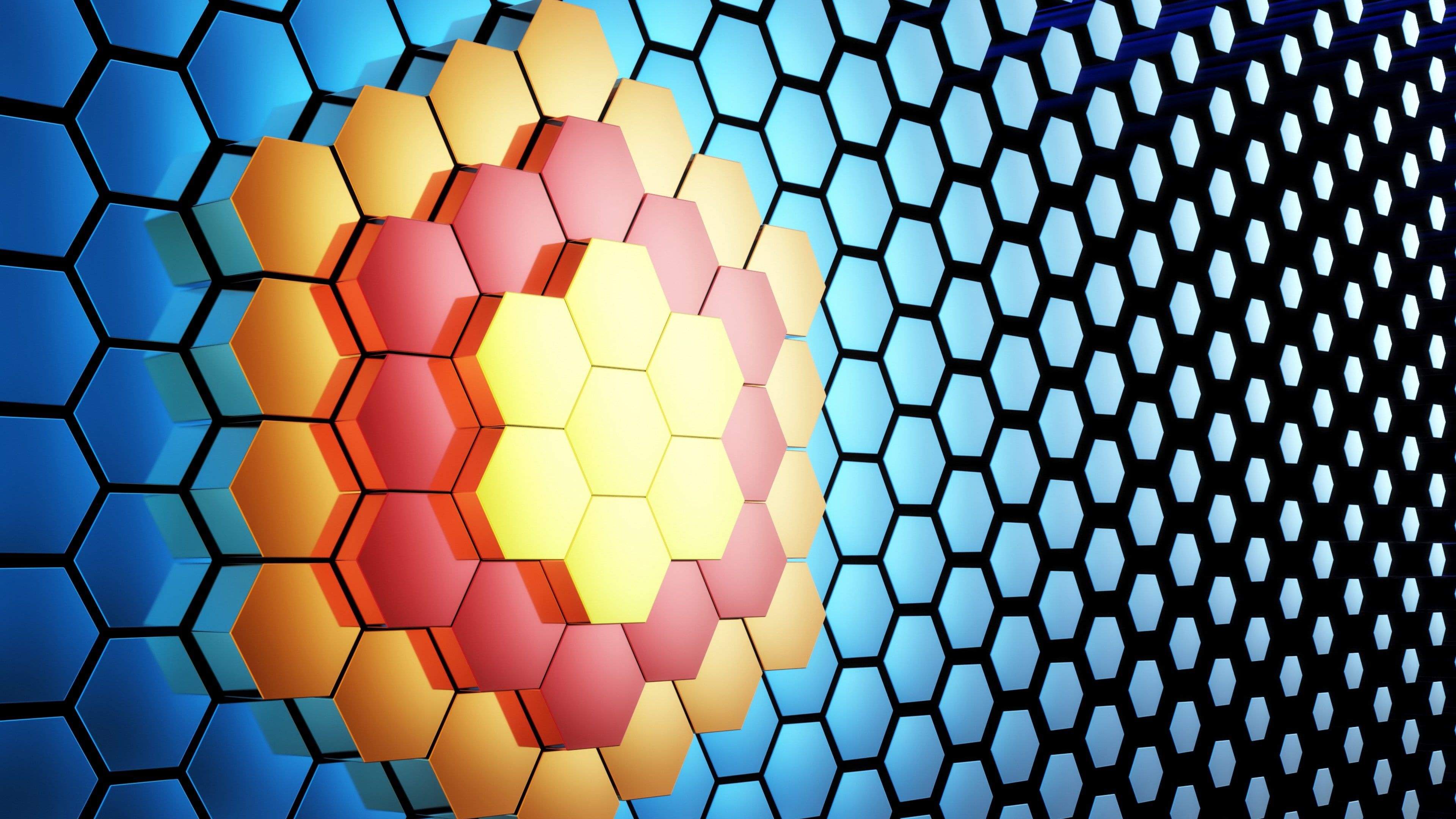 Honeycomb pattern, Hexagon abstraction, Mesh abstract art, Vibrant colors, 3840x2160 4K Desktop