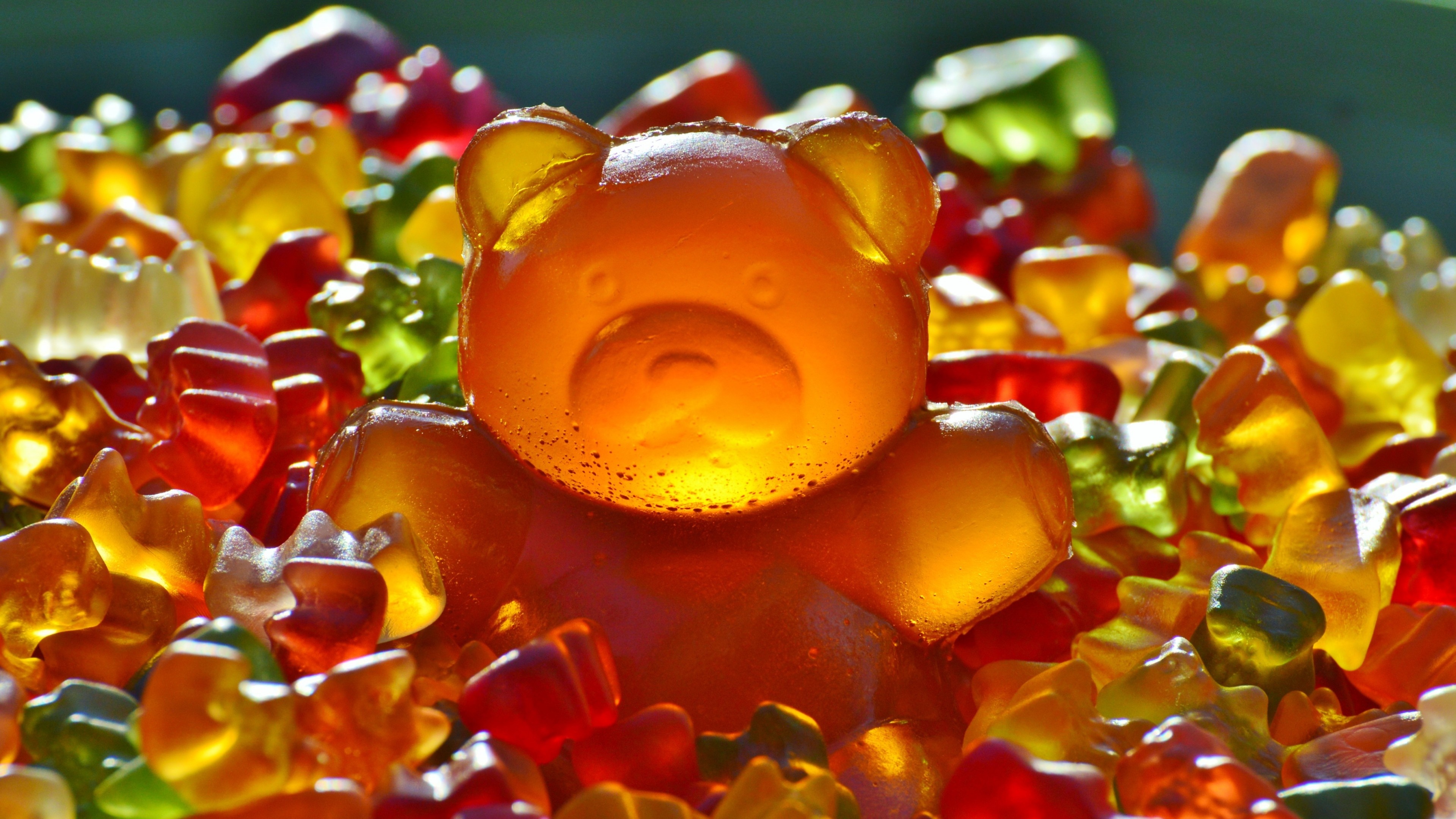 Gummy Bears, Colorful close-up, Glowing candies, Whimsical background, 3840x2160 4K Desktop