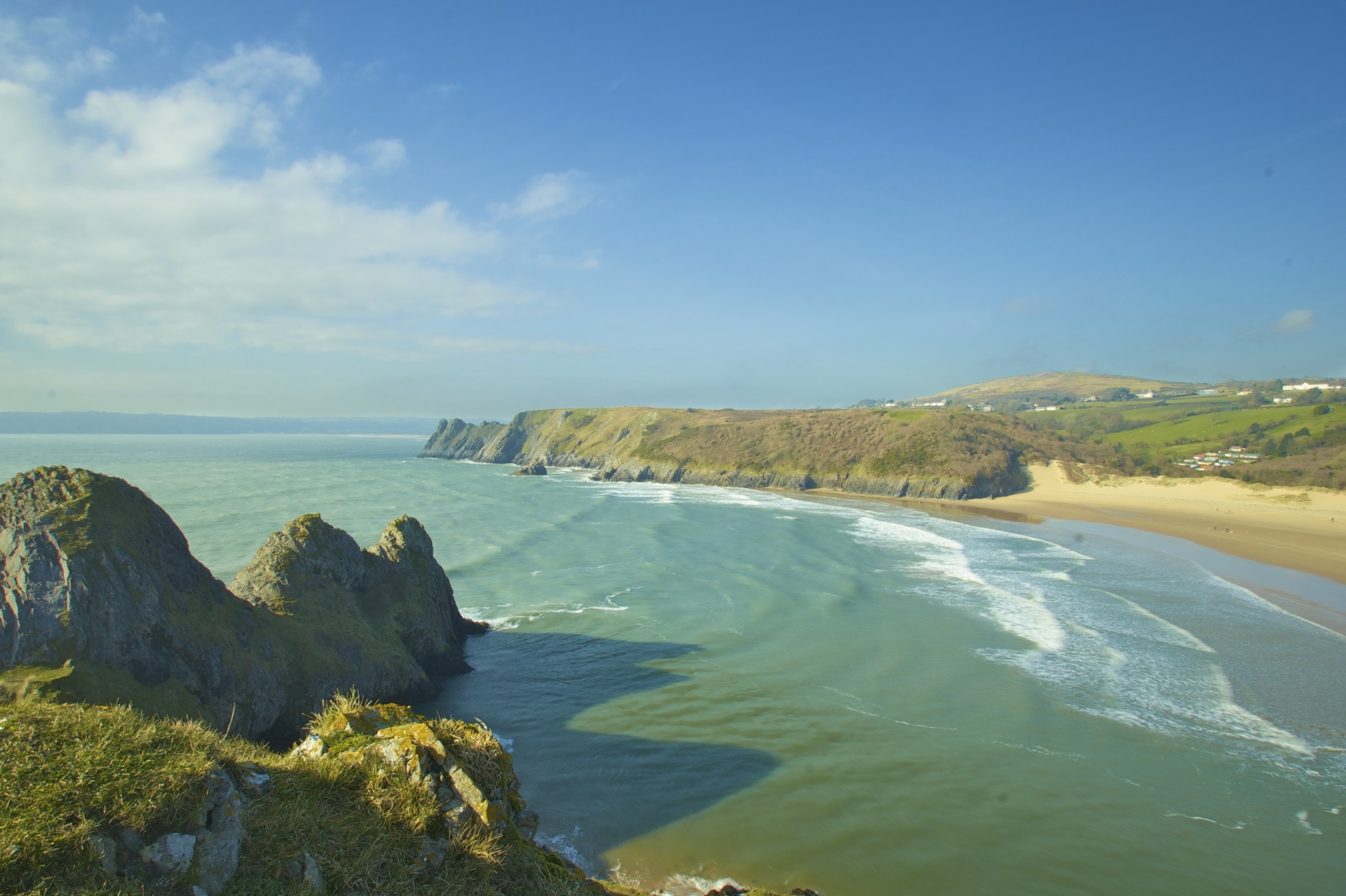 UK sea beach water, Rock Wales bay, Sand waves arch, 2200x1470 HD Desktop