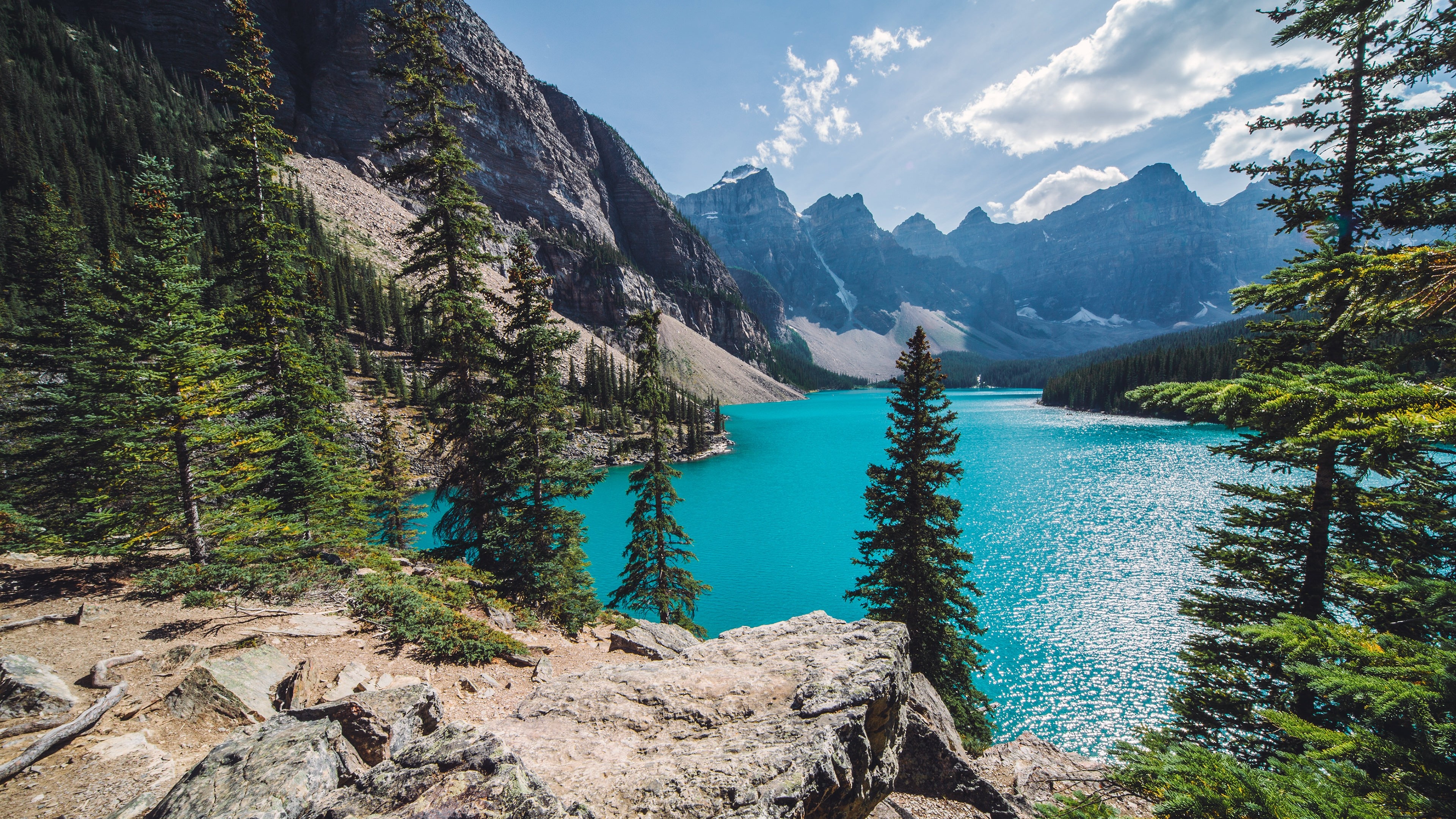 Moraine Lake, Turquoise water, 4K landscape, Stunning nature, 3840x2160 4K Desktop