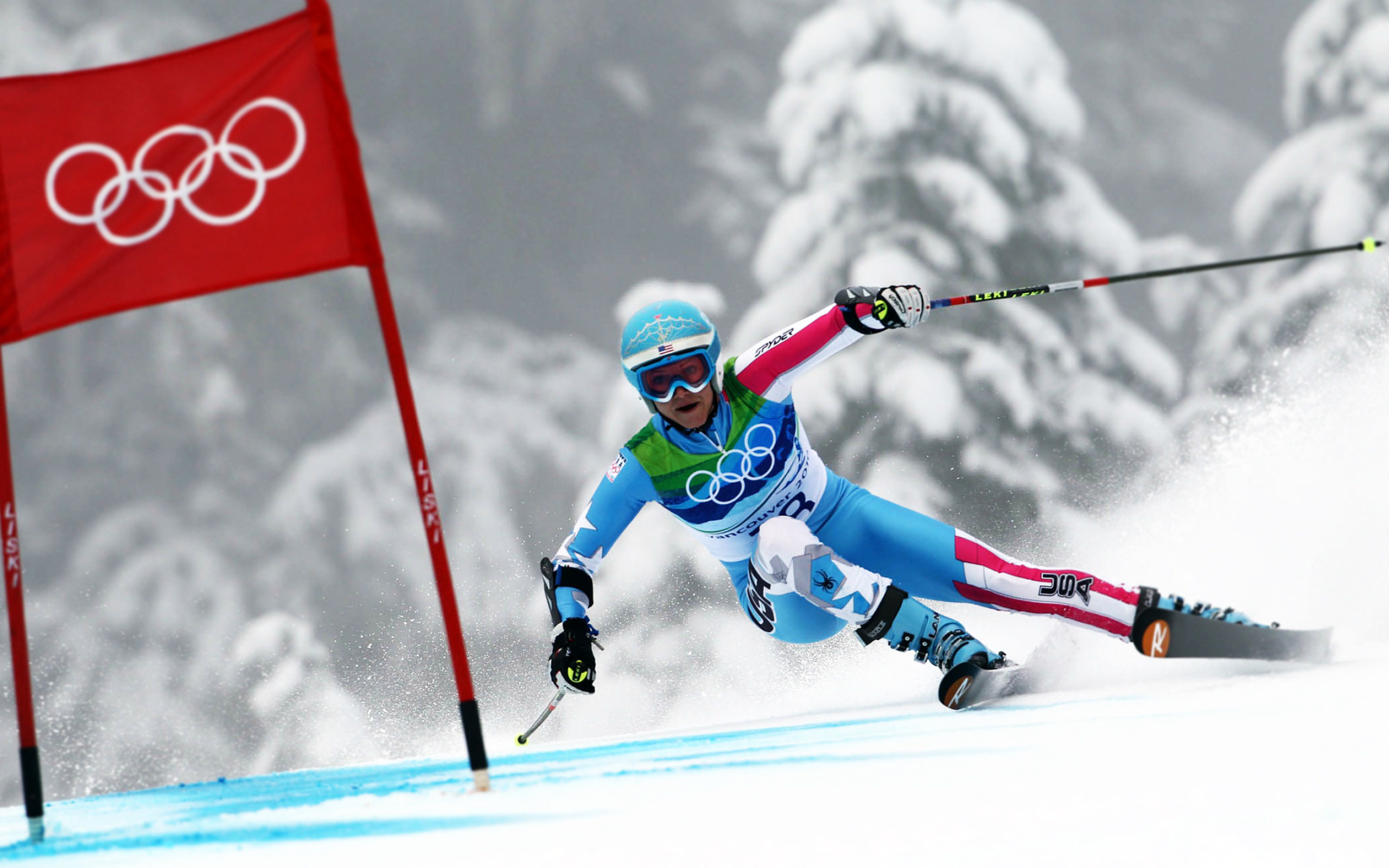 Slalom: Julia Mancuso, Vancouver 2010 Winter Olympics, An alpine skiing discipline, USA team. 2560x1600 HD Background.