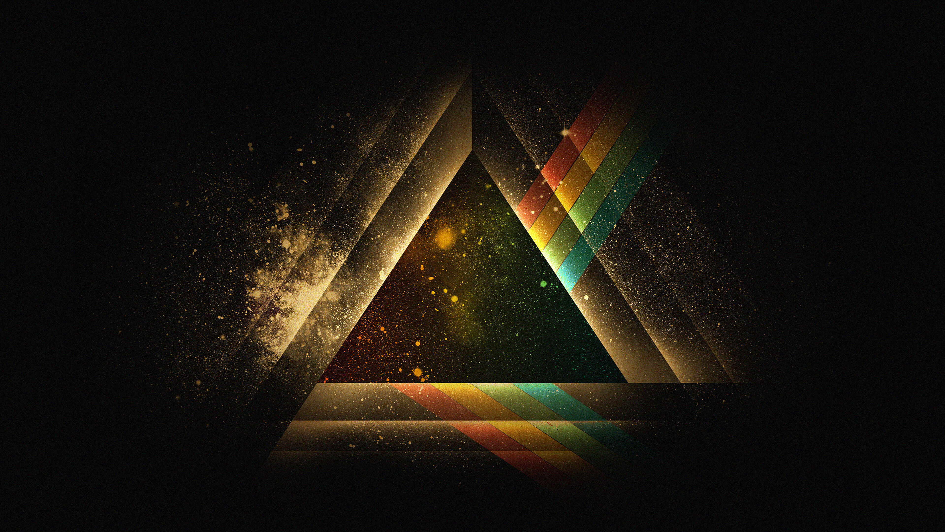Triangle: Rainbow, Space art, Equilateral figure, Reflections. 3840x2160 4K Wallpaper.