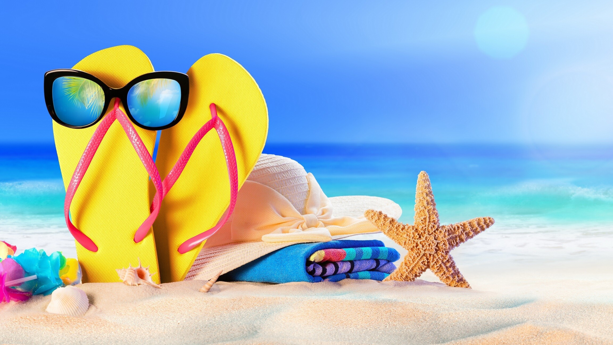 Starfish: Flaps, Beaches, Hat, holiday, summer, starfish, Towel - Beautiful views  wallpapers: . 2560x1440 HD Wallpaper.