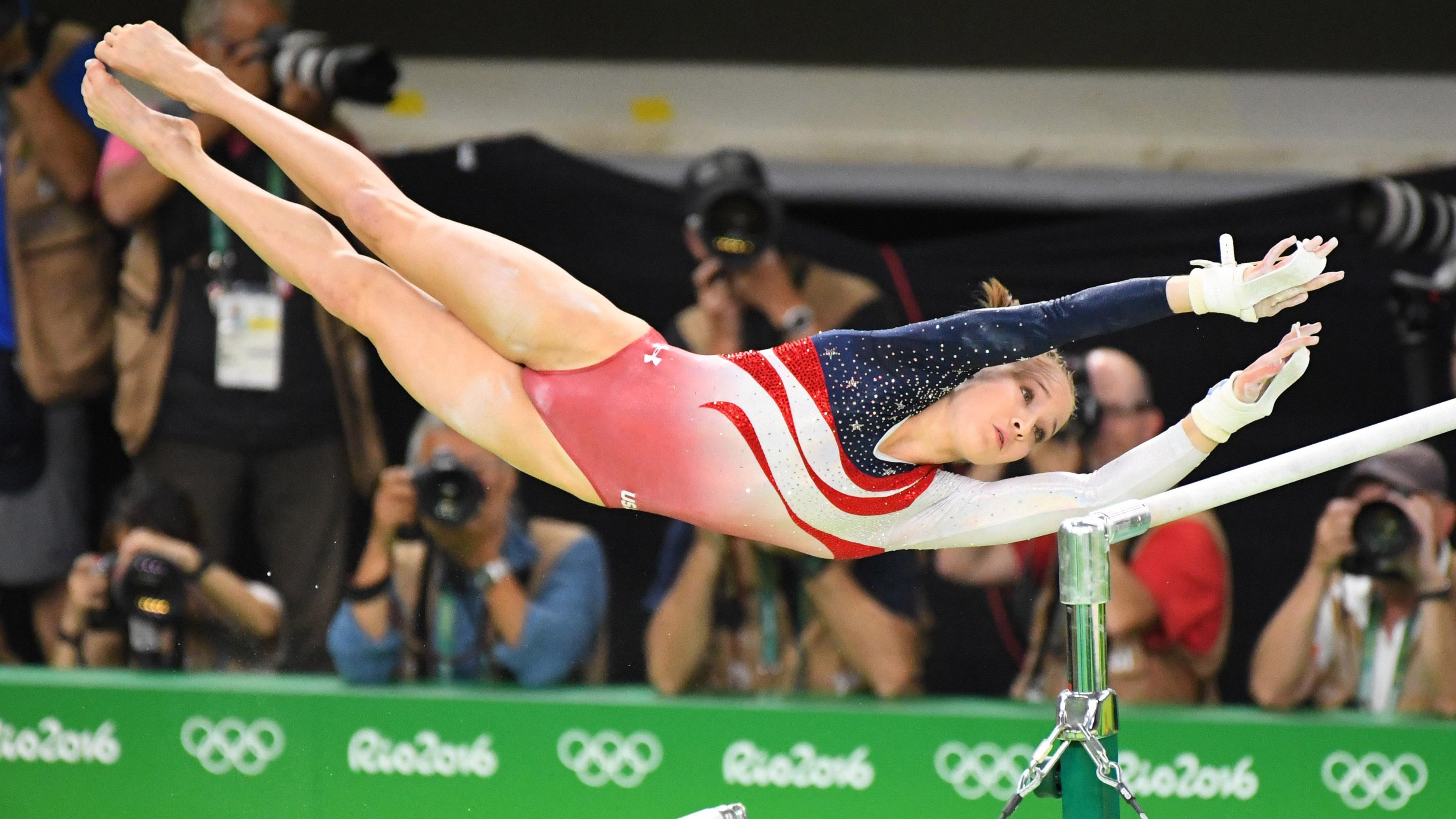 Uneven Bars: Maddie Kocian, American artistic gymnast, Part of the gold medal-winning team. 3750x2110 HD Background.